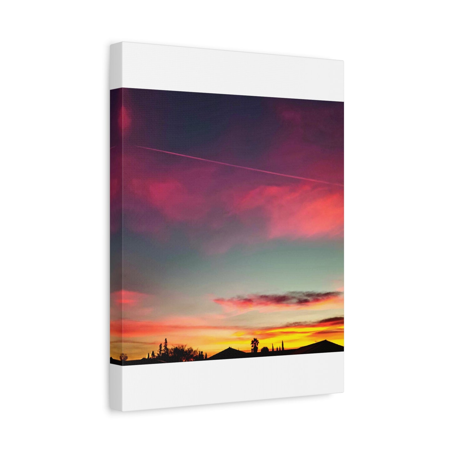 pink sky at morning - Horizon Matte Canvas Print — Vibrant Pink & Teal Sky Wall Art, Stretched 1.25"