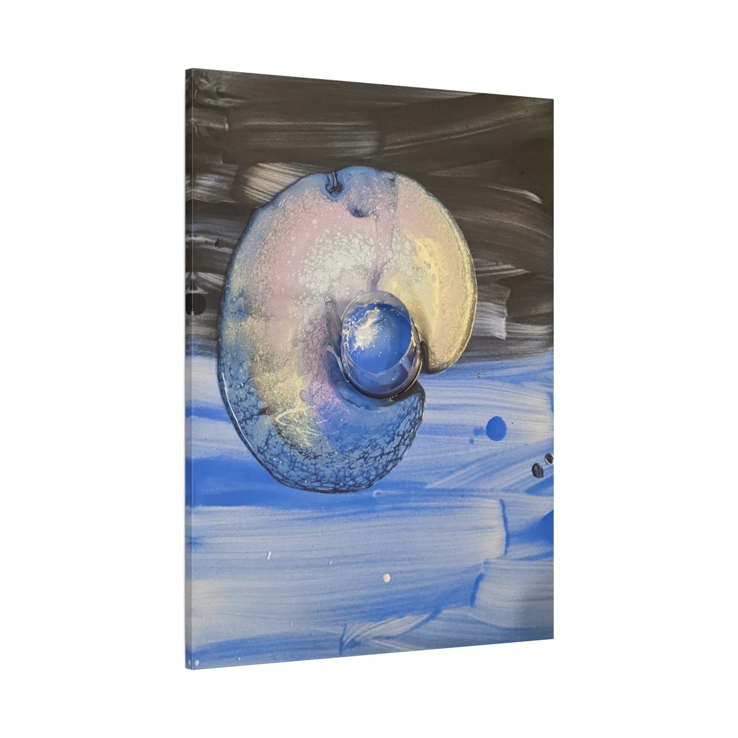 the nautilus - Abstract Blue Spiral Matte Canvas Art - Nautical Coastal Wall Decor