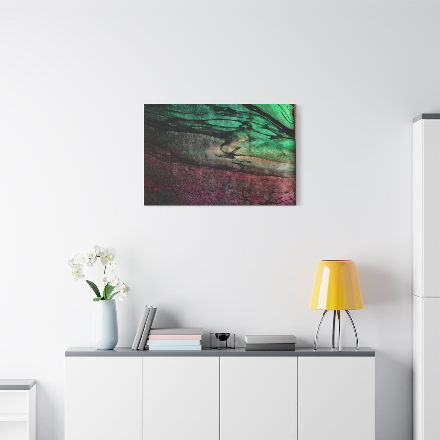 flame tempered pour - Abstract Teal & Magenta Canvas Wall Art — Matte Stretched 1.25"