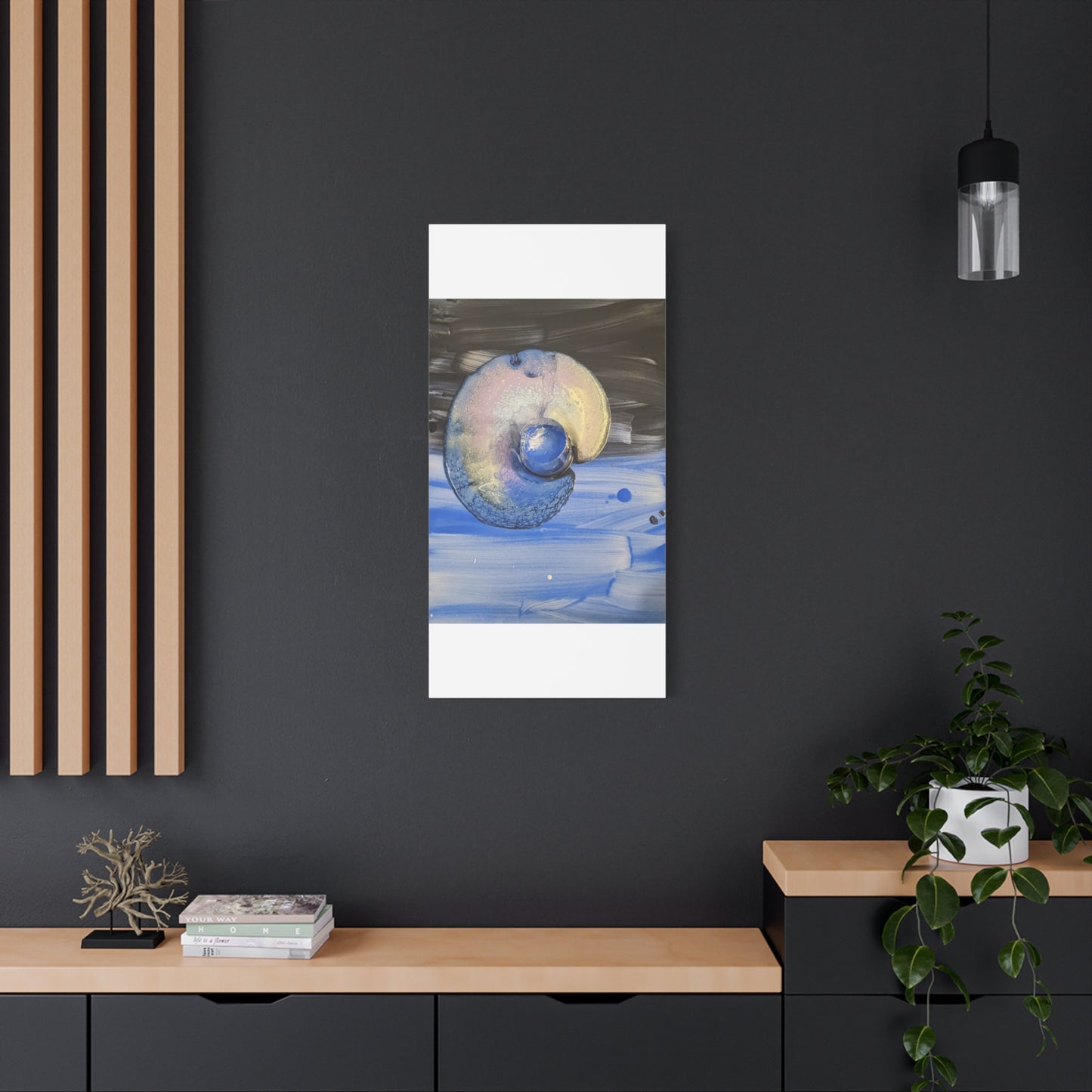 the nautilus - Abstract Blue Spiral Matte Canvas Art - Nautical Coastal Wall Decor