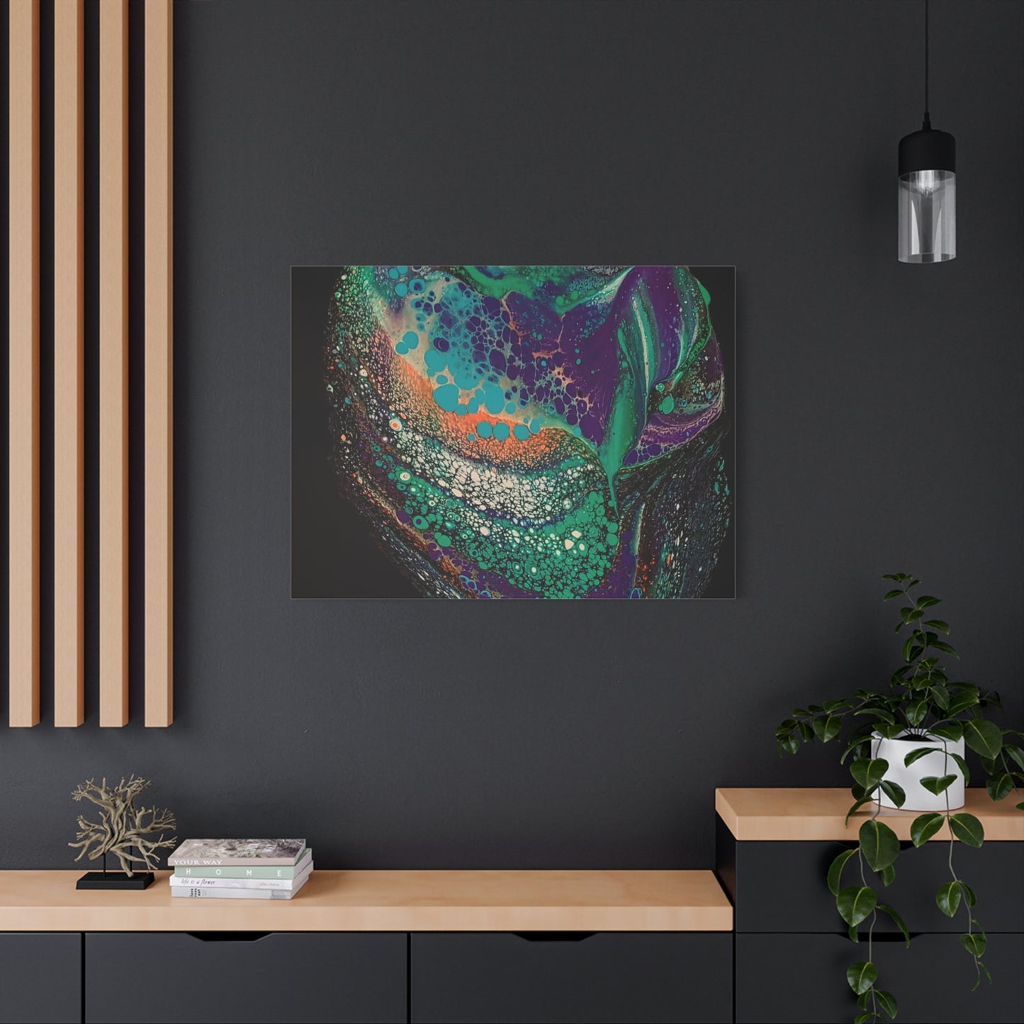 Abstract Fluid Art Canvas Print — Teal, Purple & Gold Swirl Matte Stretched Wall Art