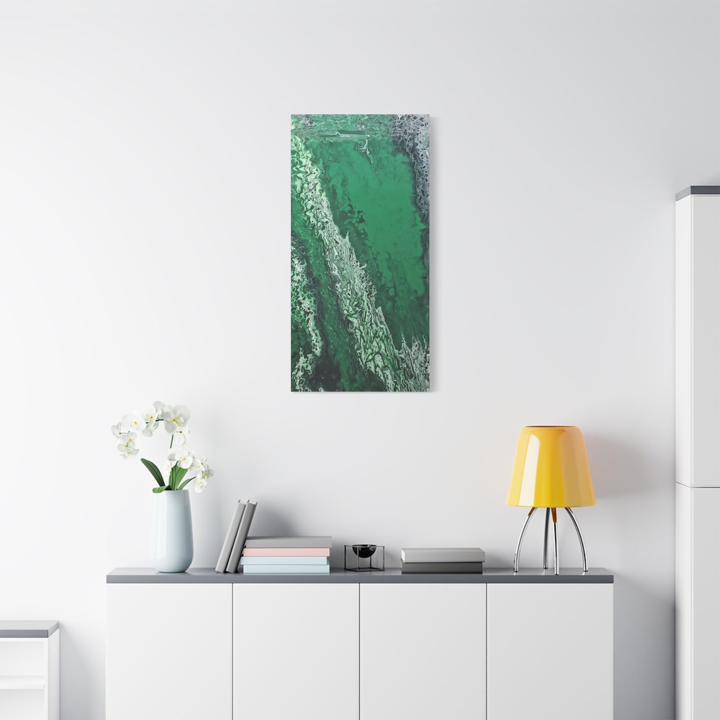 Emerald Wave Abstract Canvas Print — Matte Stretched Wall Art