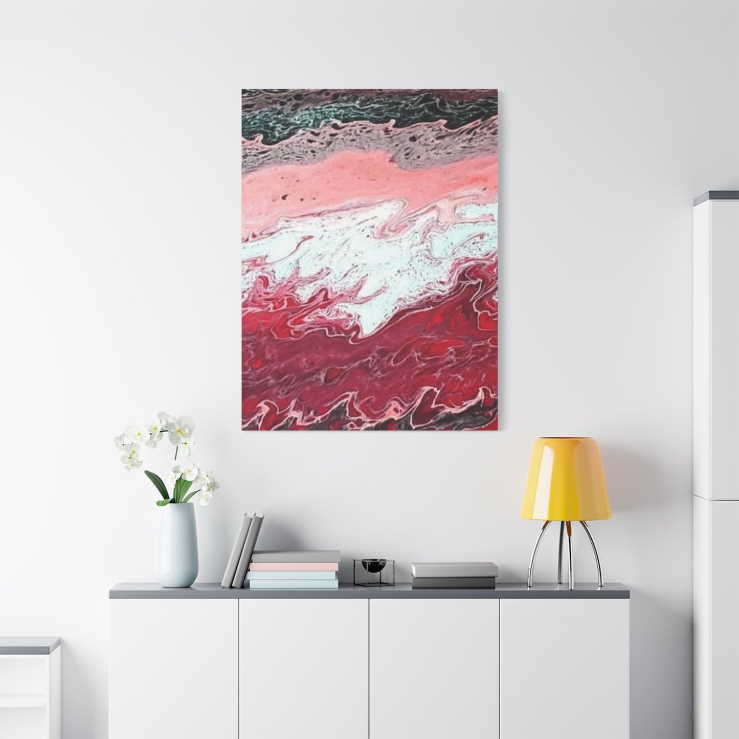 Abstract Pink & Red Fluid Art Canvas — Matte Stretched Wall Art