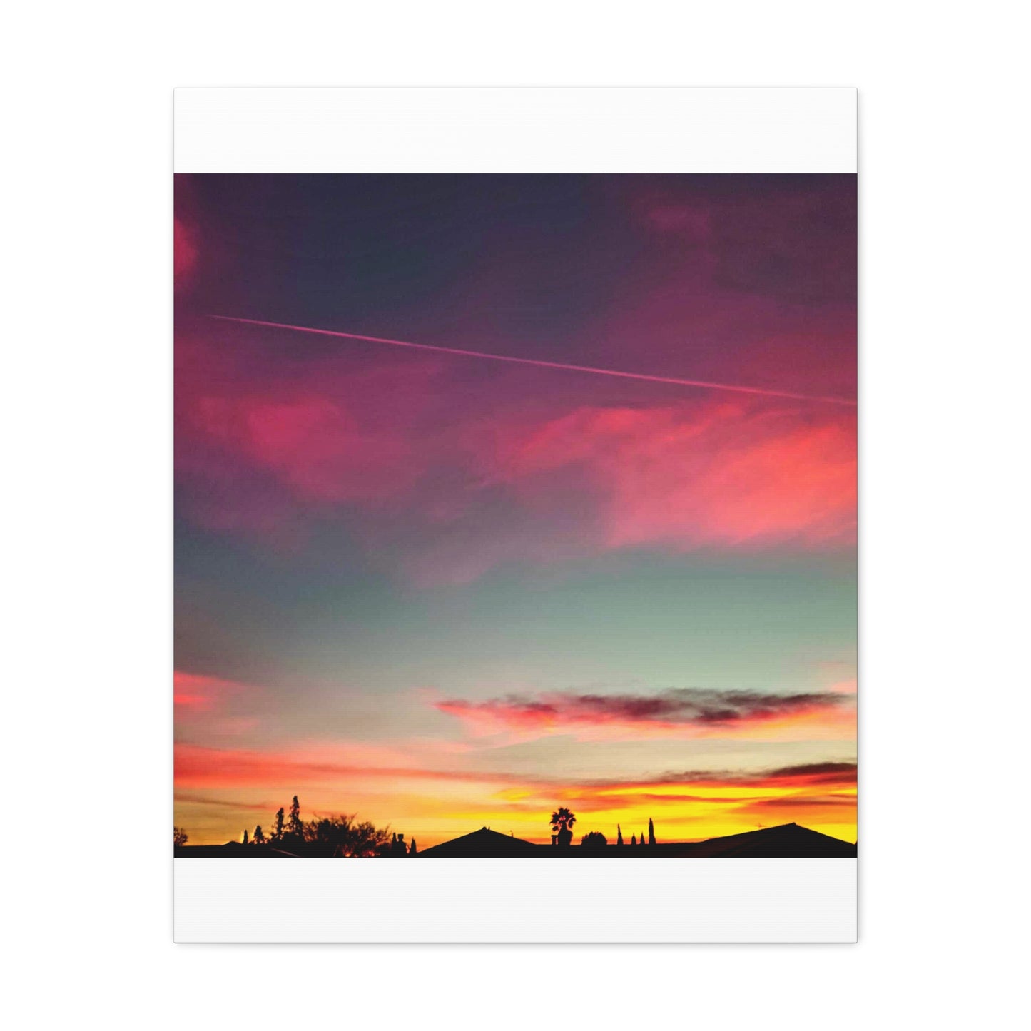 pink sky at morning - Horizon Matte Canvas Print — Vibrant Pink & Teal Sky Wall Art, Stretched 1.25"