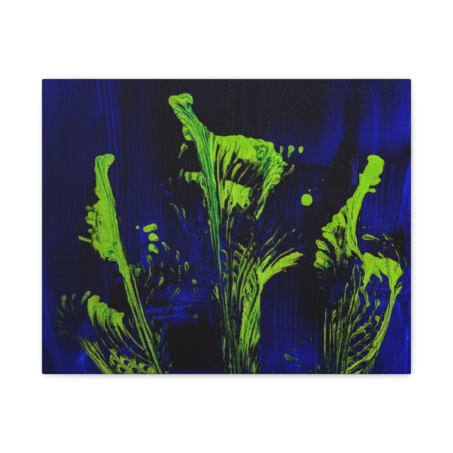 calla_lillies_pt.2 - Neon Floral Abstract Canvas Print — Blue & Lime Stretched Wall Art