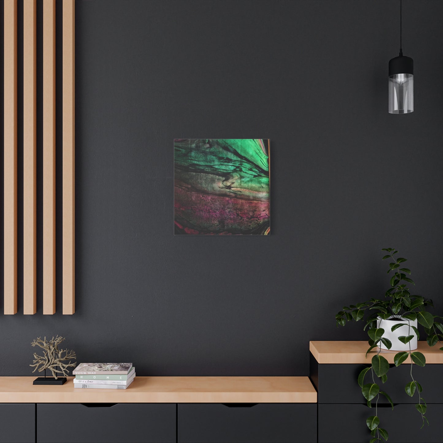 flame tempered pour - Abstract Teal & Magenta Canvas Wall Art — Matte Stretched 1.25"