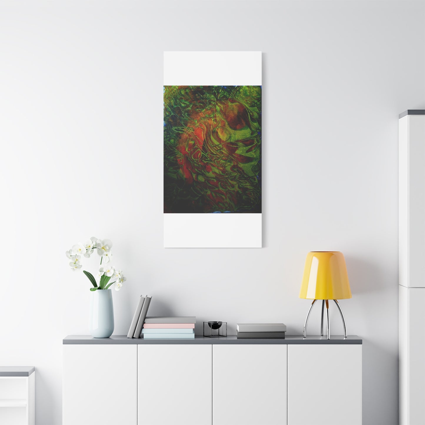 Abstract Green & Red Fluid Art Canvas Print