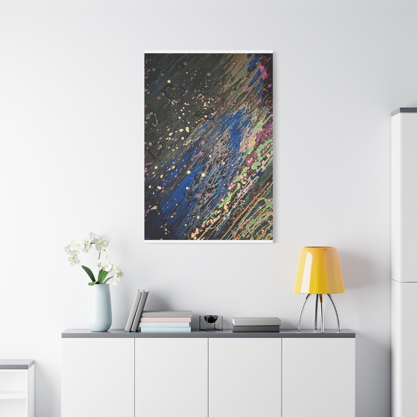 Abstract Splatter Matte Canvas Print — Colorful Fluid Art Wall Decor, Stretched 1.25"