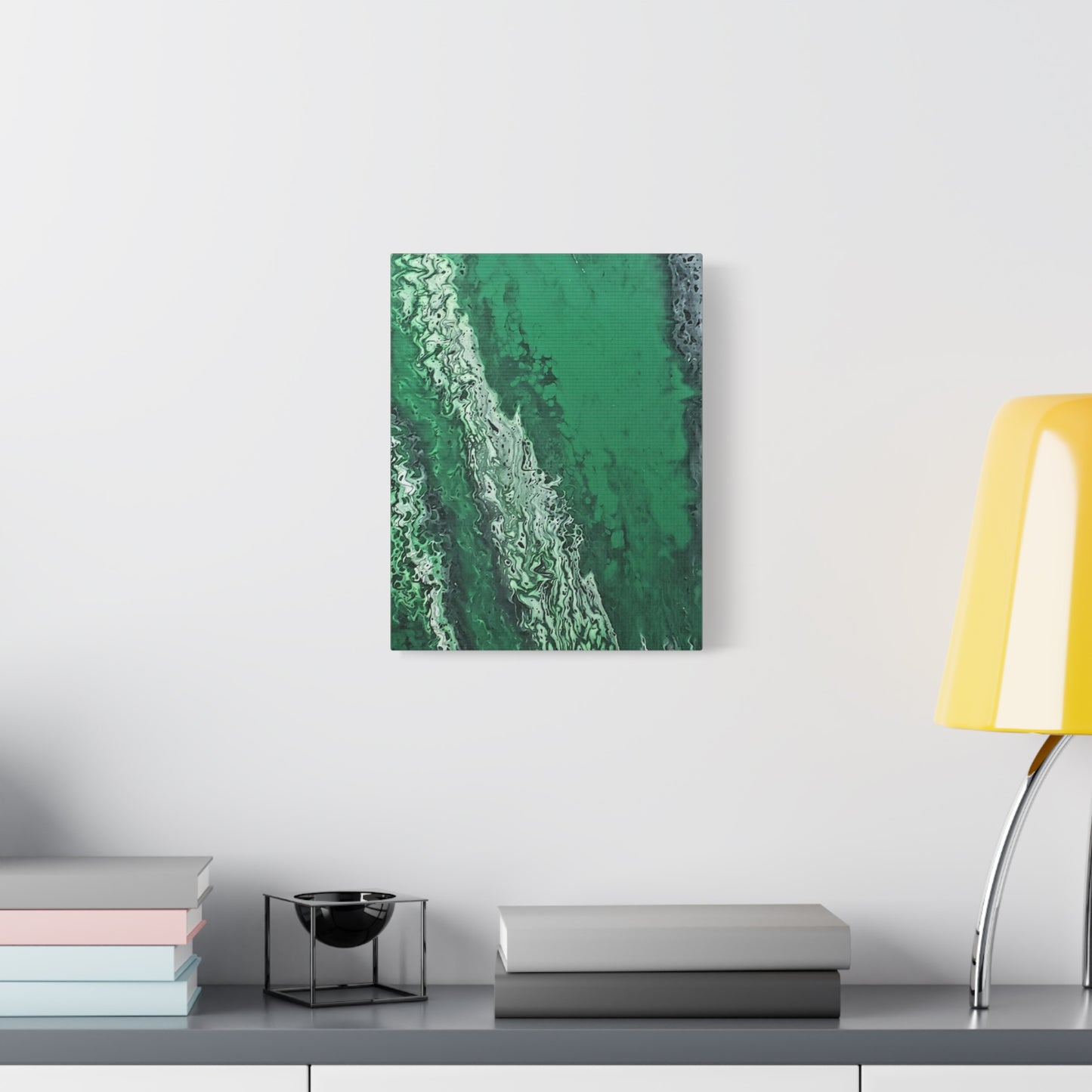Emerald Wave Abstract Canvas Print — Matte Stretched Wall Art