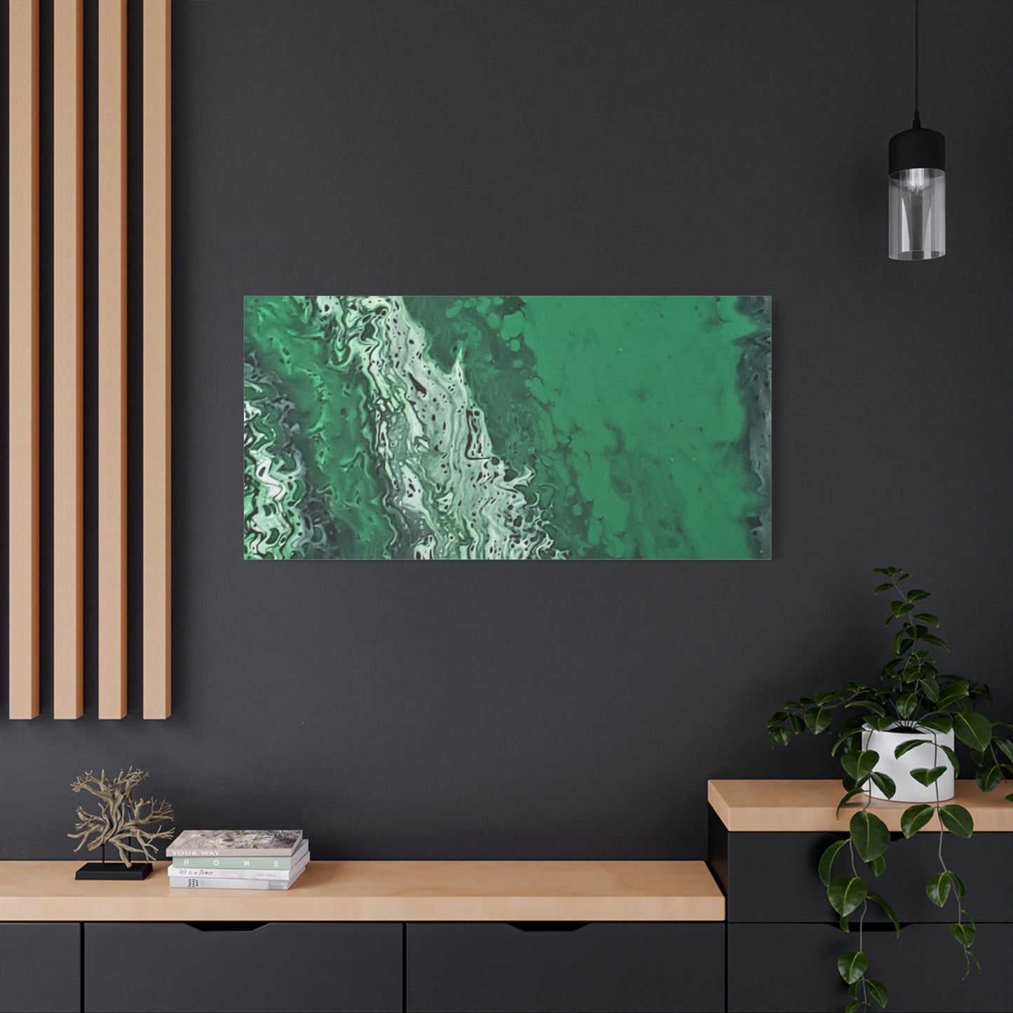 Emerald Wave Abstract Canvas Print — Matte Stretched Wall Art