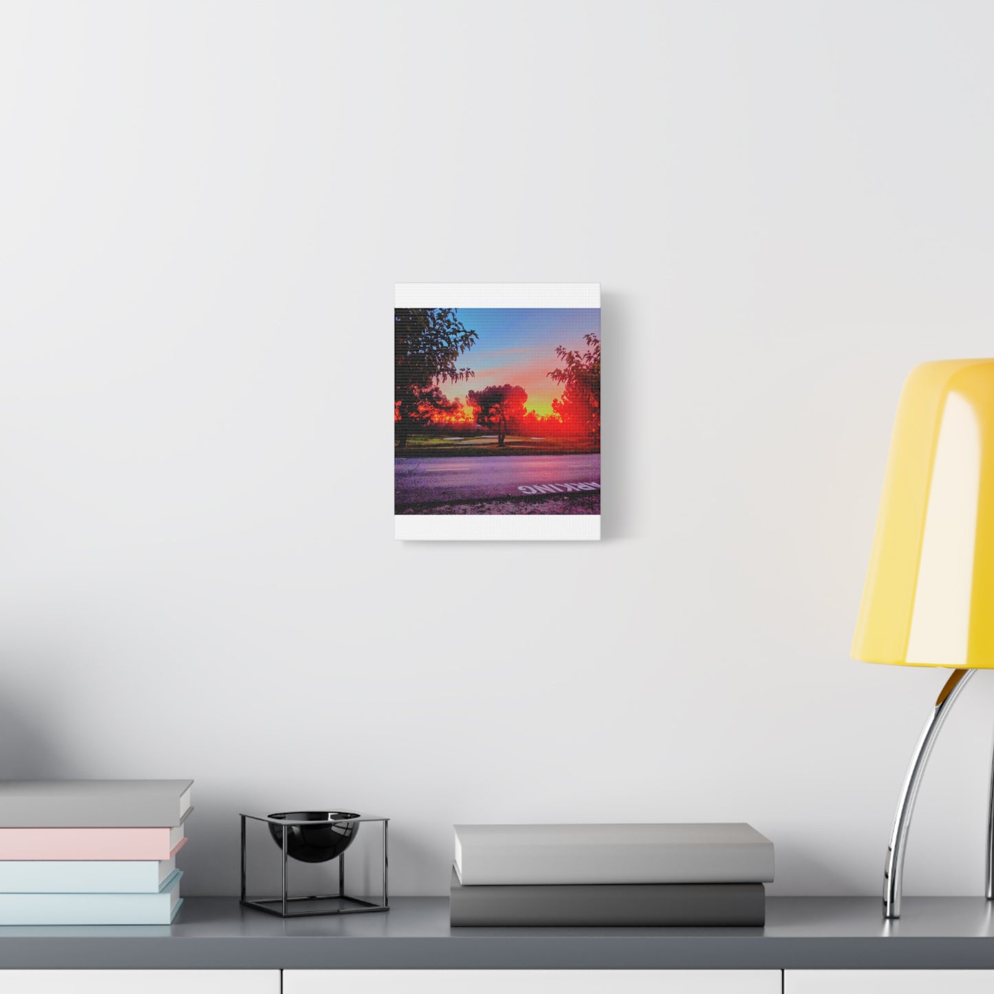 4th green @muni - Sunset Park Matte Canvas Print — Vibrant Red & Orange Landscape Wall Art