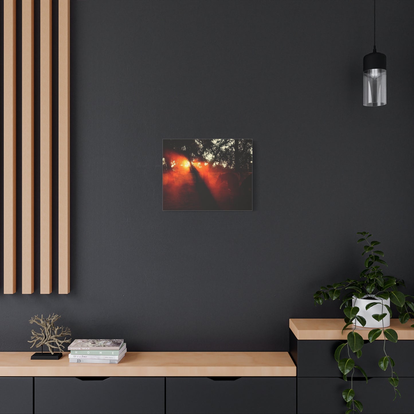 Sunset Forest Matte Canvas Wall Art — Dramatic Orange Light Photography