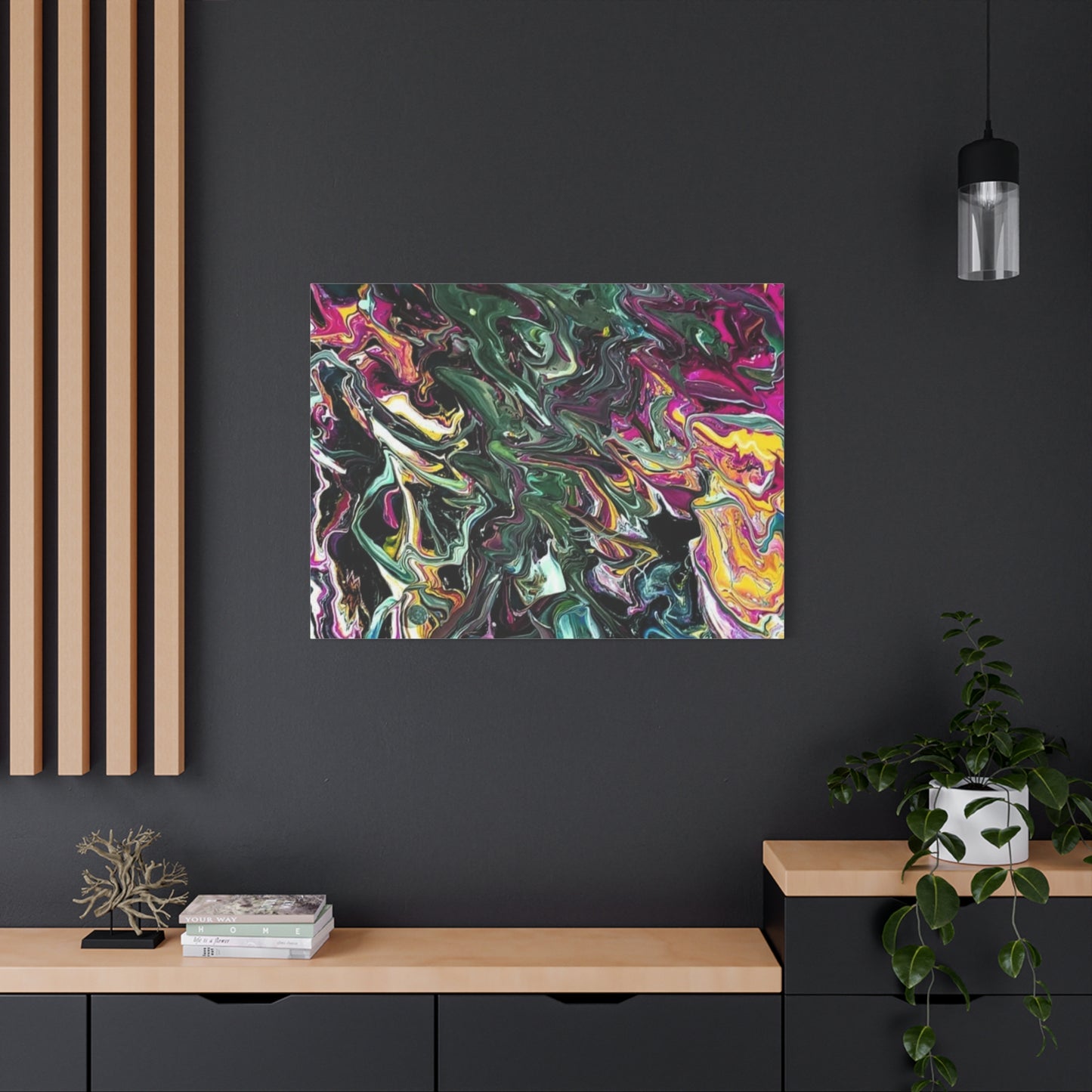 chaos in the garden - Abstract Fluid Art Matte Canvas Print - Colorful Swirl Wall Art