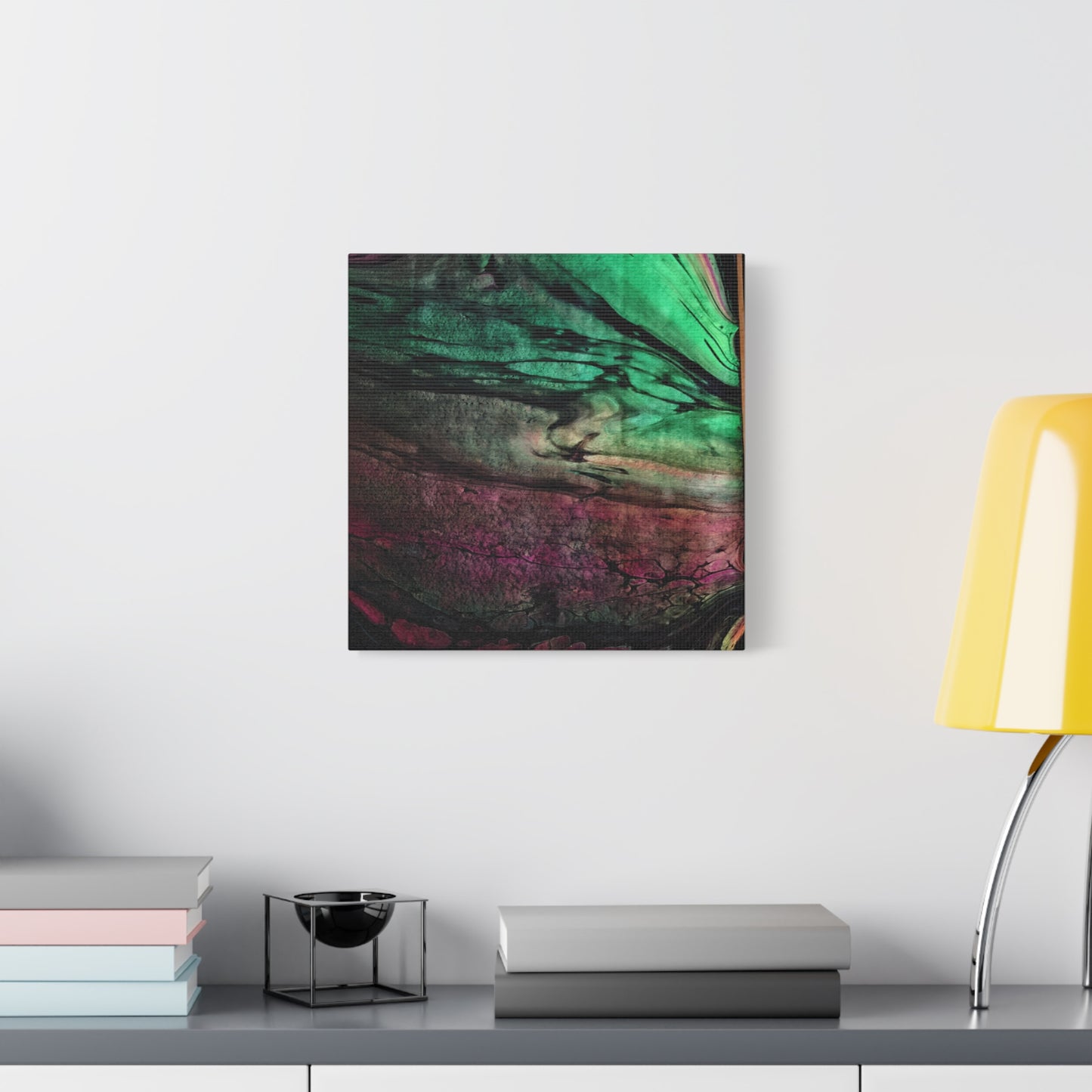 flame tempered pour - Abstract Teal & Magenta Canvas Wall Art — Matte Stretched 1.25"