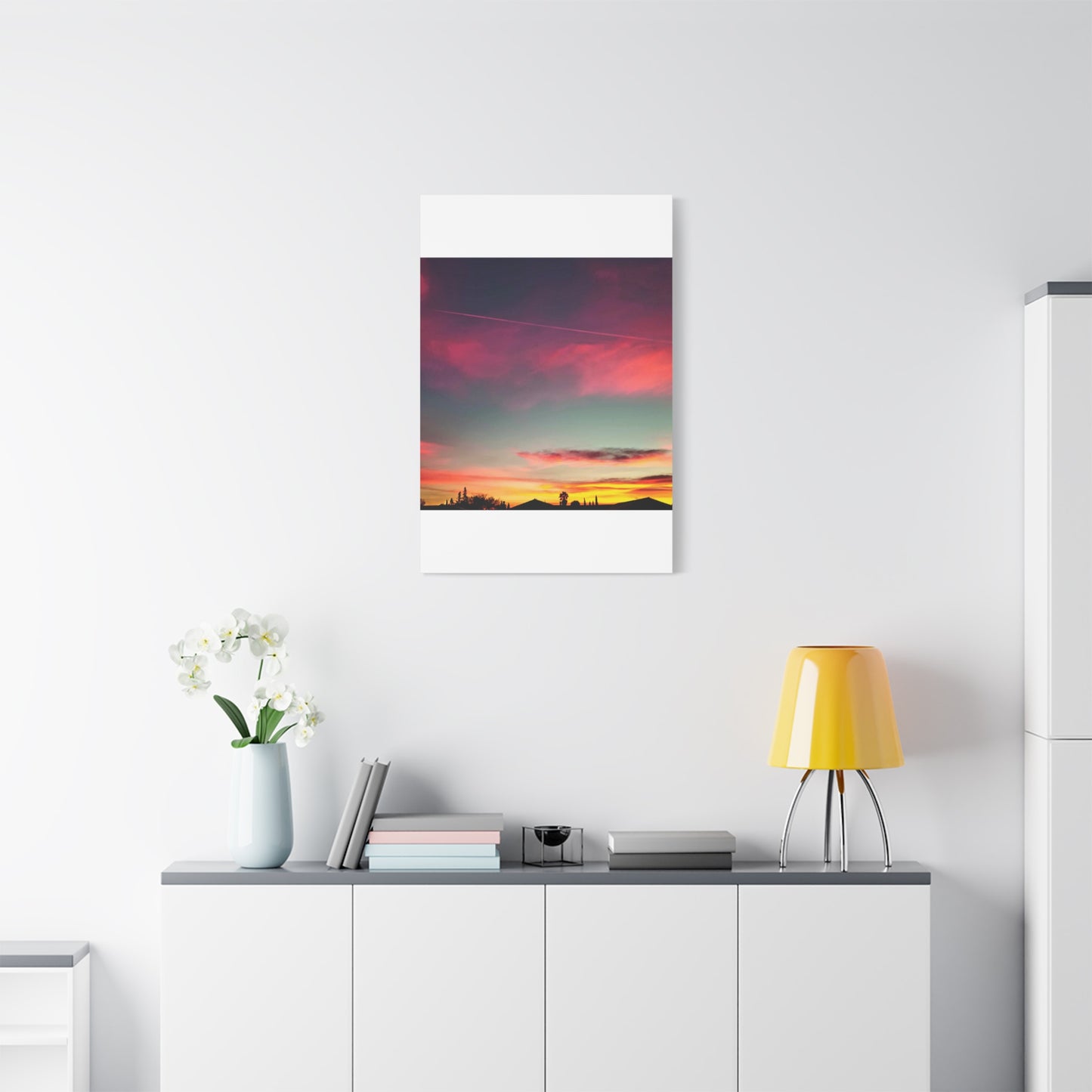 pink sky at morning - Horizon Matte Canvas Print — Vibrant Pink & Teal Sky Wall Art, Stretched 1.25"