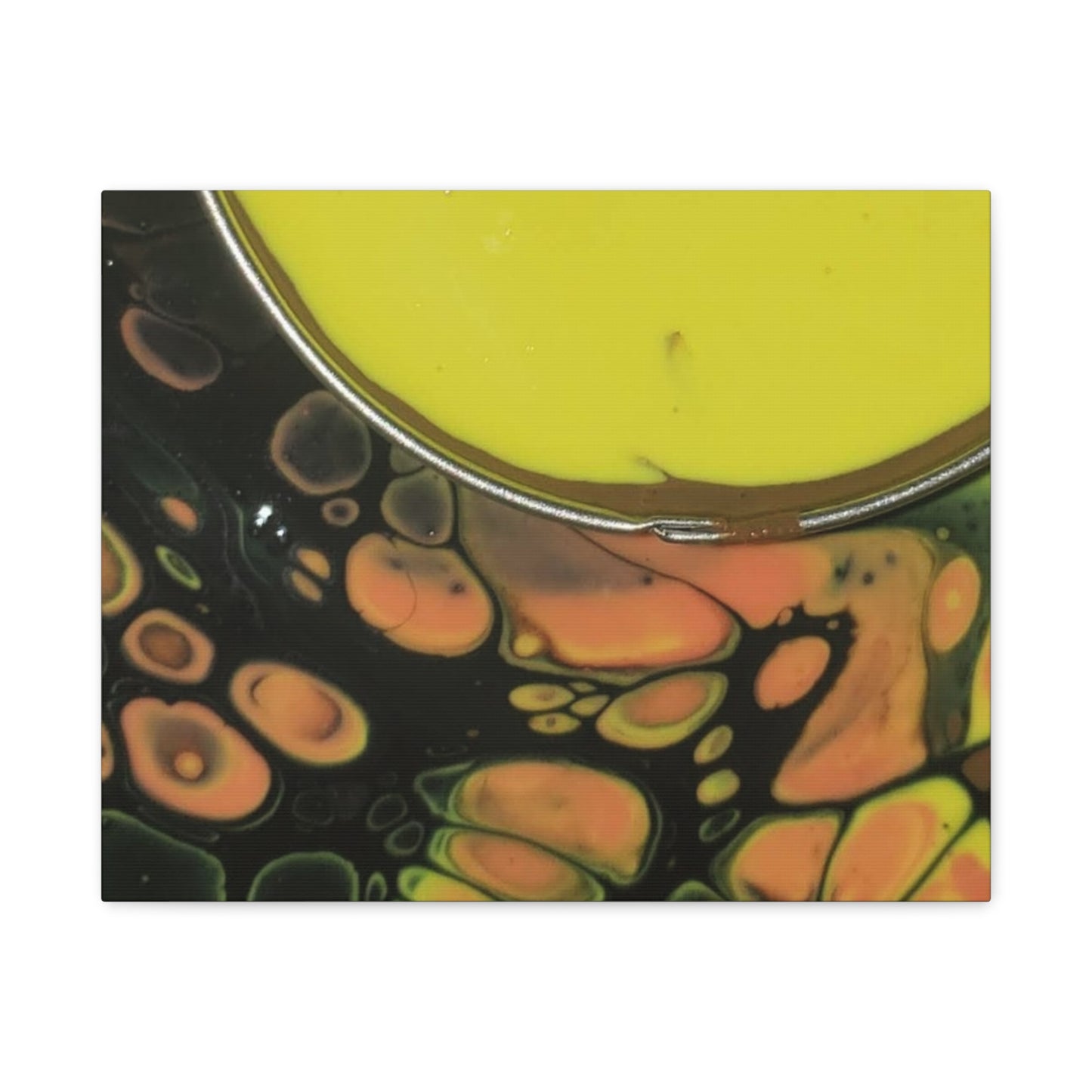 Abstract Fluid Art Canvas Print — Yellow & Black Cell Pour