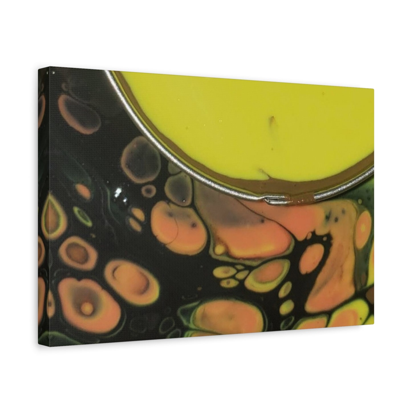 Abstract Fluid Art Canvas Print — Yellow & Black Cell Pour