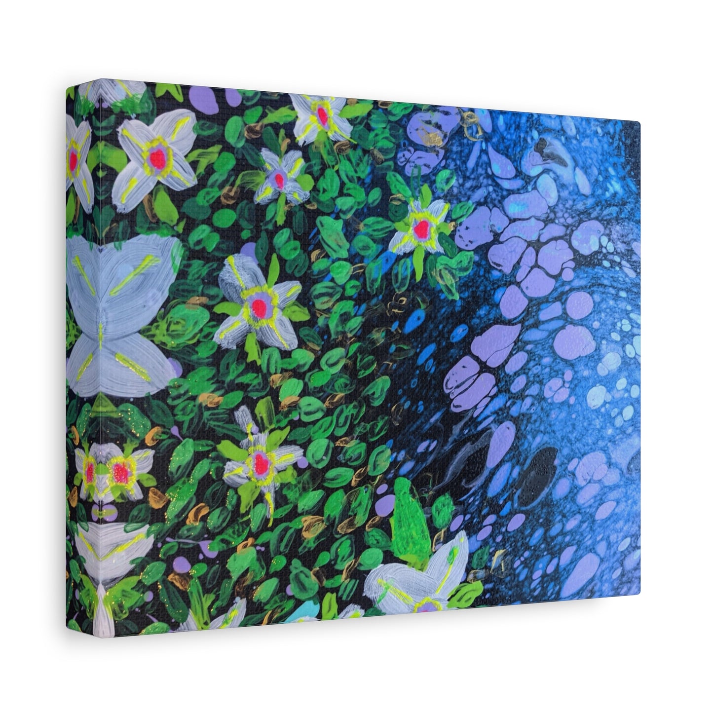 Floetrol&Flowers -  Reef Matte Canvas Wall Art — Blue & Green Abstract Flower Painting