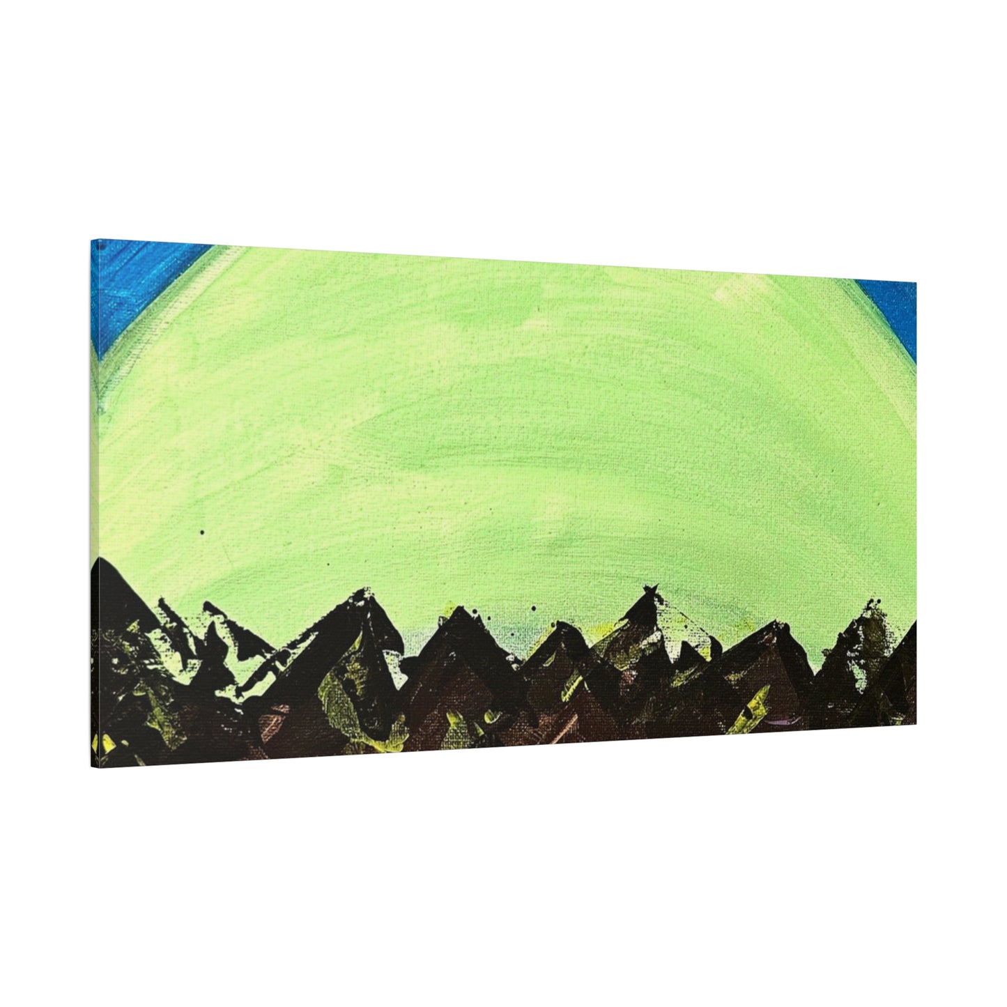 Green Moonrise Canvas Wall Art – Mountain Silhouette Nightscape