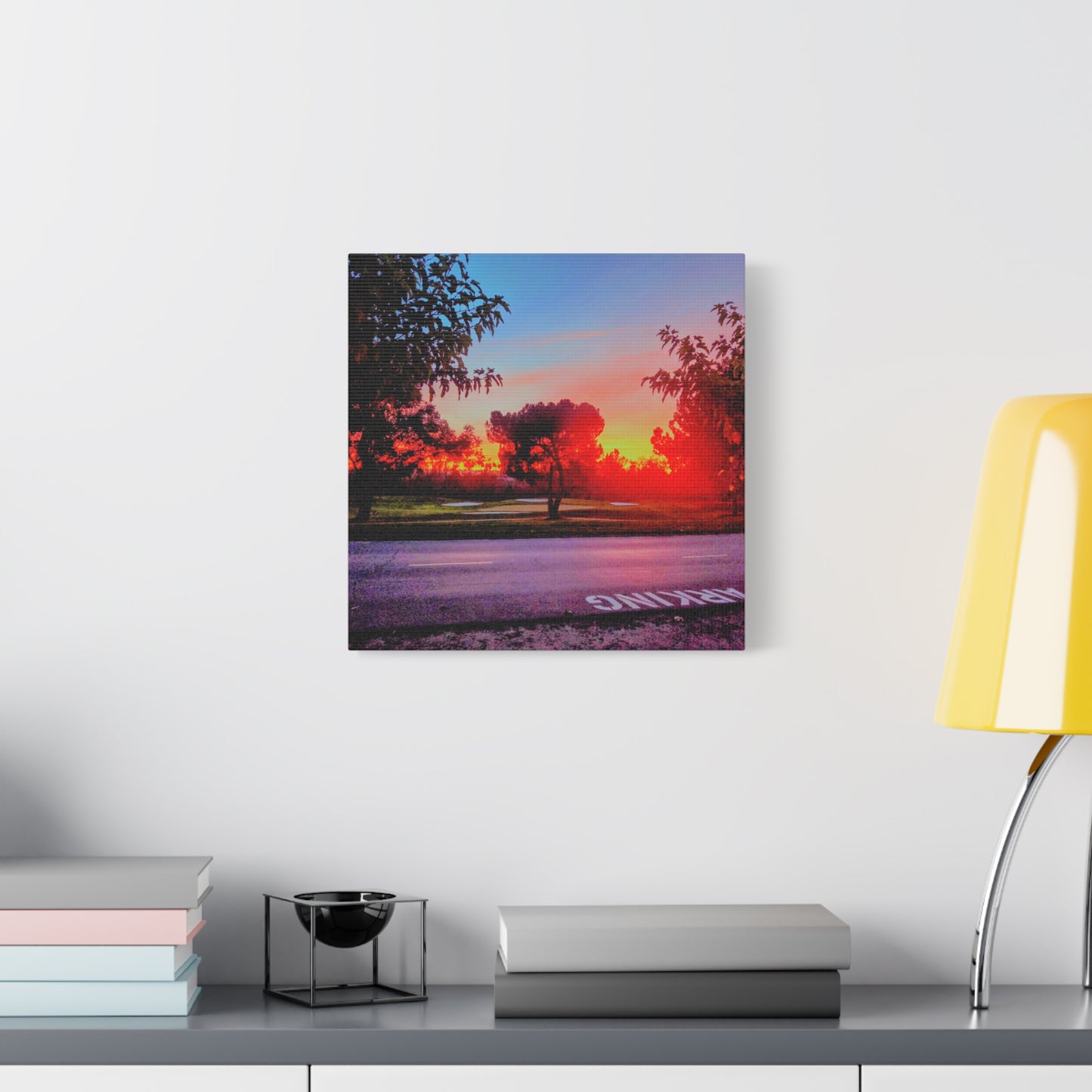 4th green @muni - Sunset Park Matte Canvas Print — Vibrant Red & Orange Landscape Wall Art