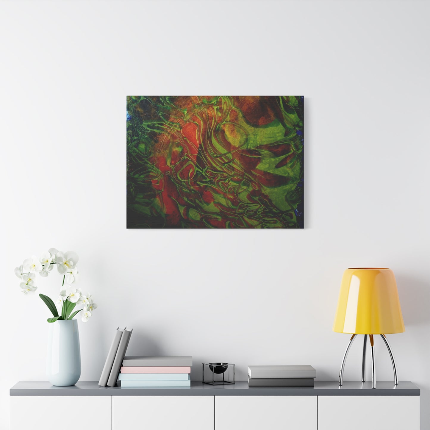 Abstract Green & Red Fluid Art Canvas Print
