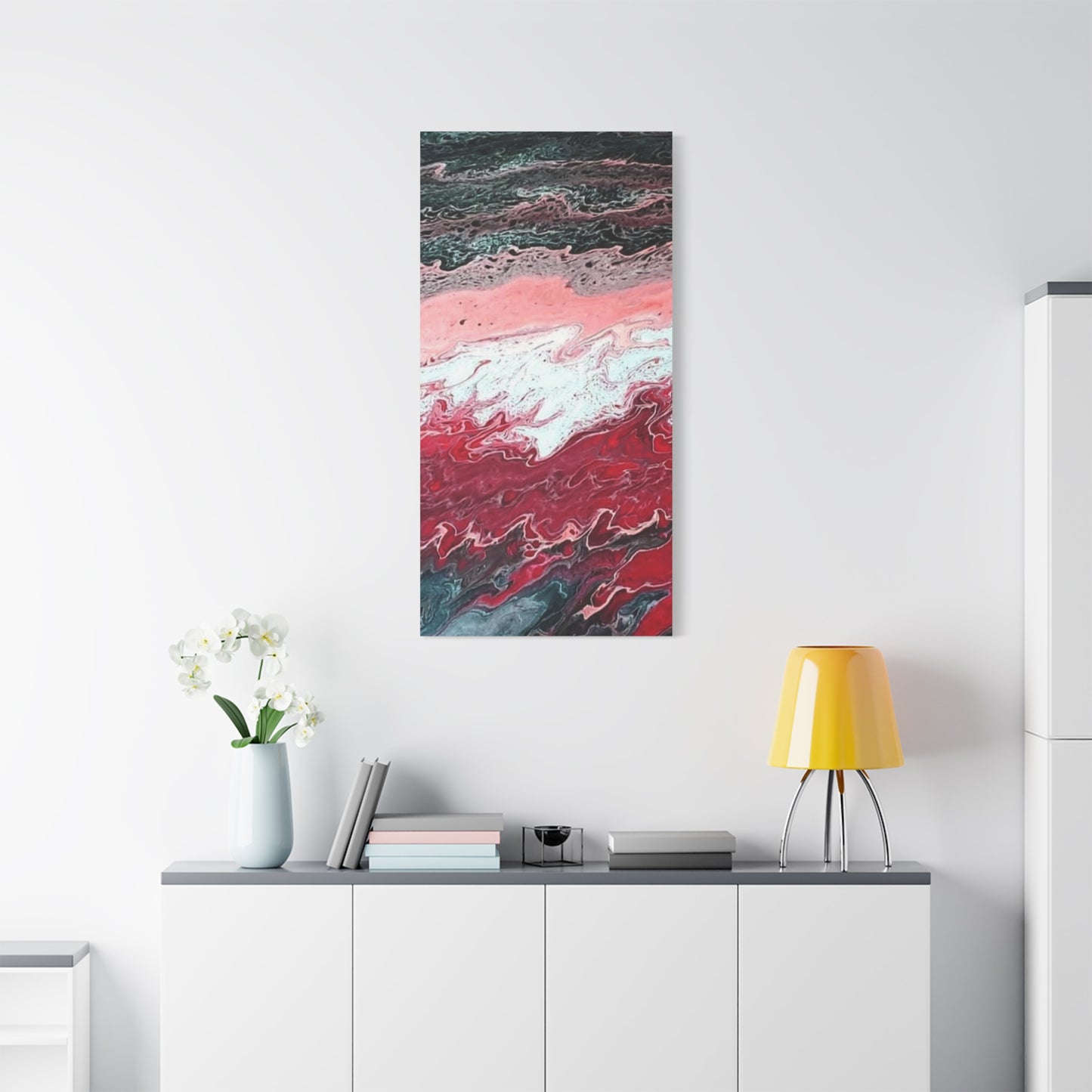 Abstract Pink & Red Fluid Art Canvas — Matte Stretched Wall Art