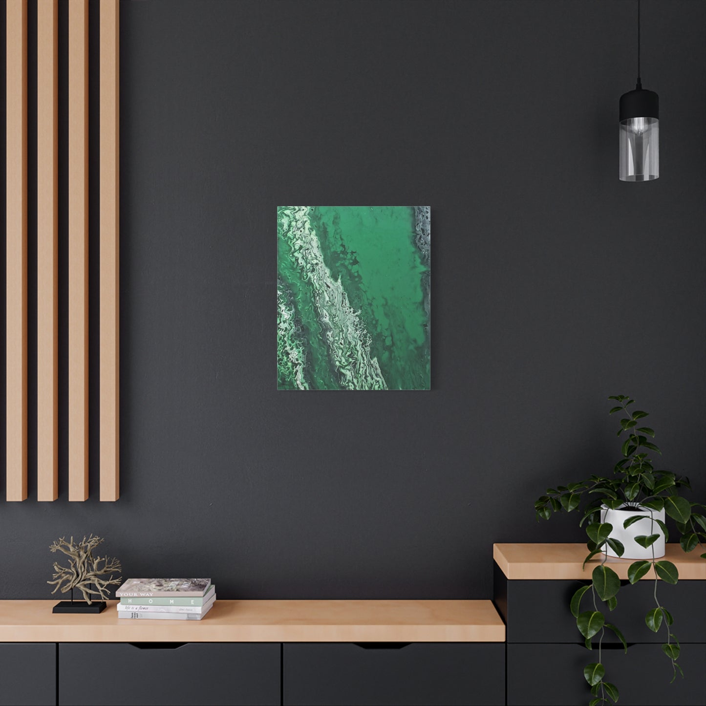 Emerald Wave Abstract Canvas Print — Matte Stretched Wall Art