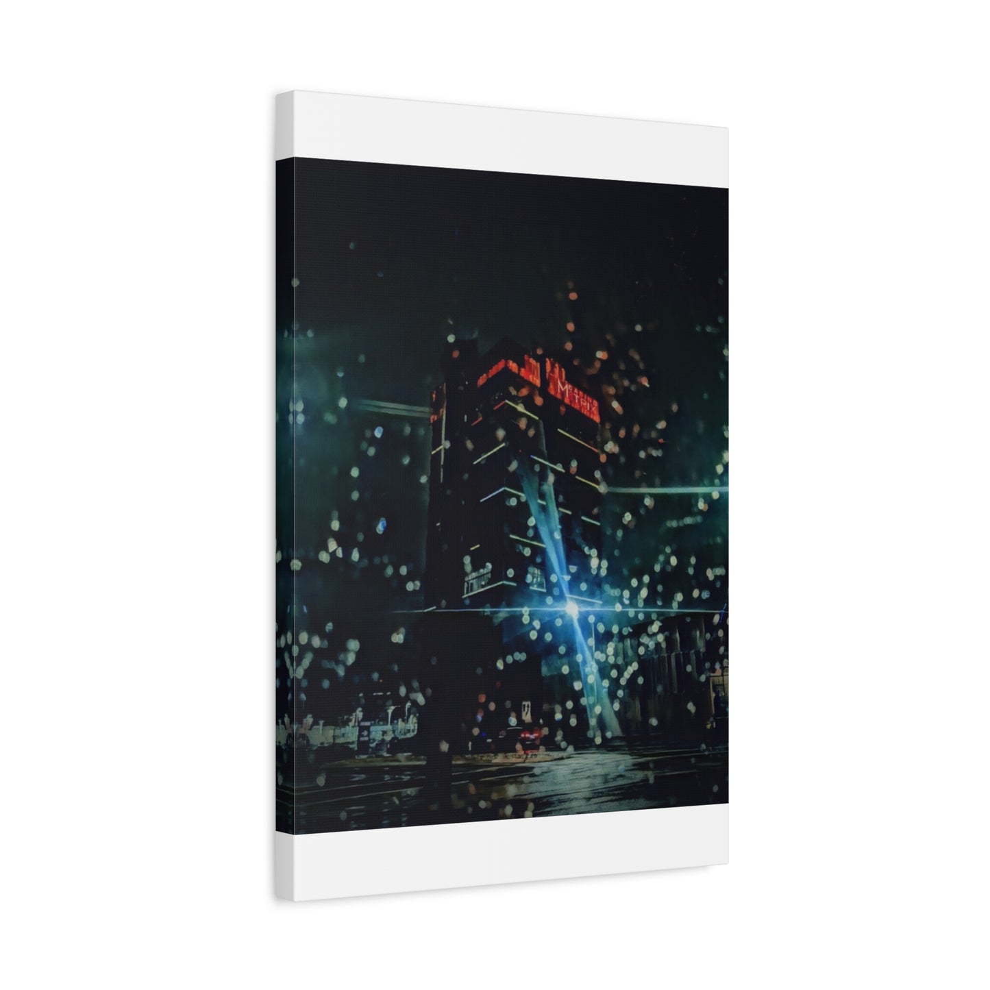matrix @night Canvas Print — Moody Rainy Urban Wall Art (Matte Stretched)