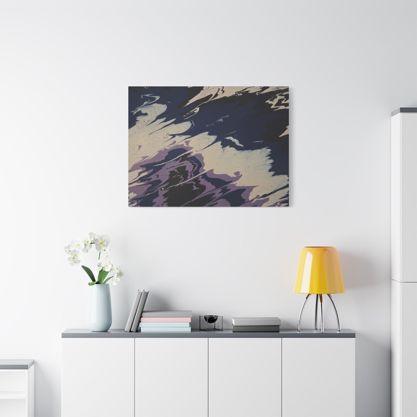 Abstract Navy & Lavender Wave Matte Stretched Canvas (1.25")