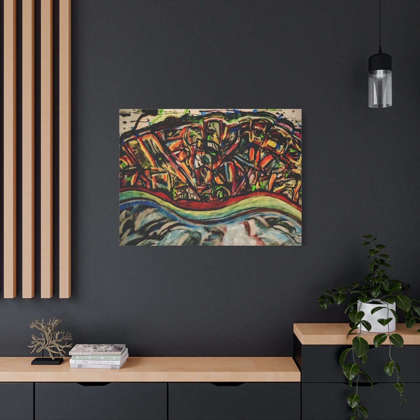 Acrylic_inequalities - Abstract Coastal Cityscape Canvas — Vibrant Ocean Wave Wall Art