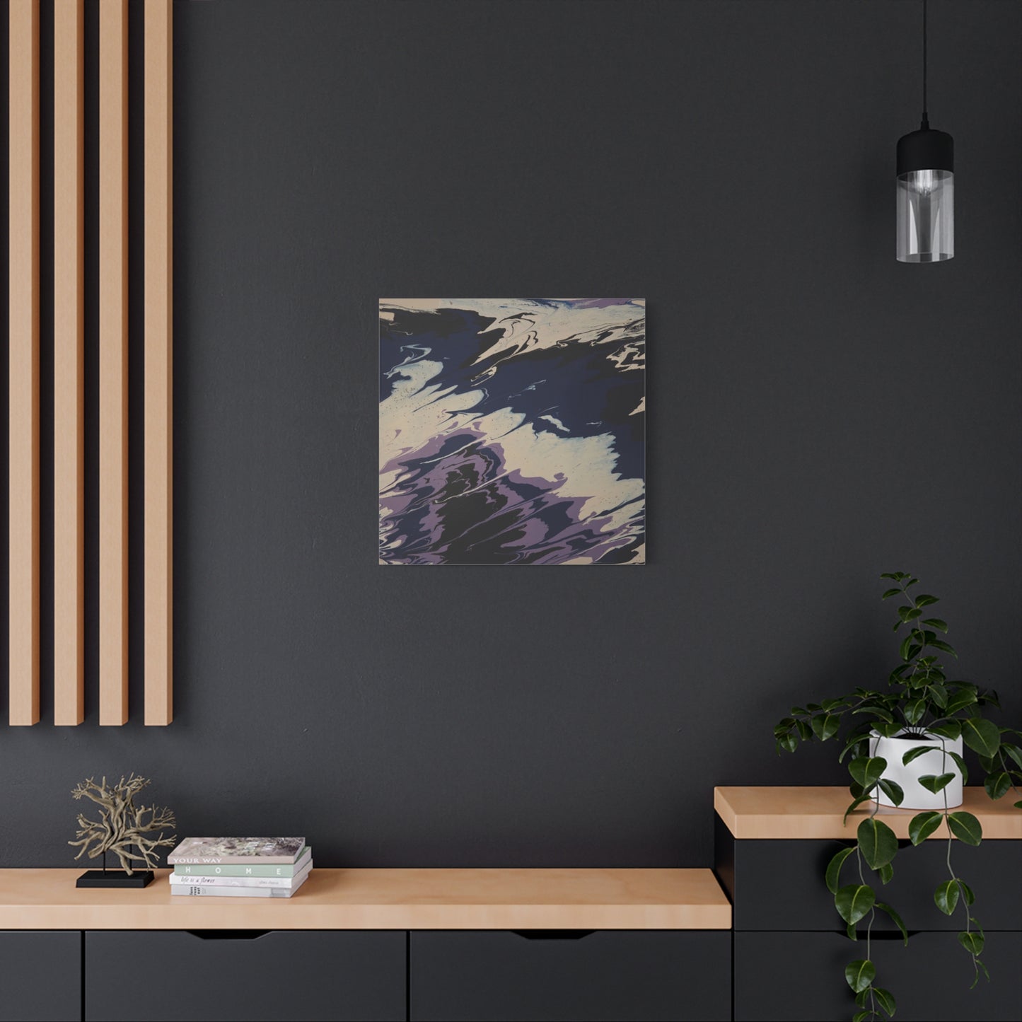 Abstract Navy & Lavender Wave Matte Stretched Canvas (1.25")