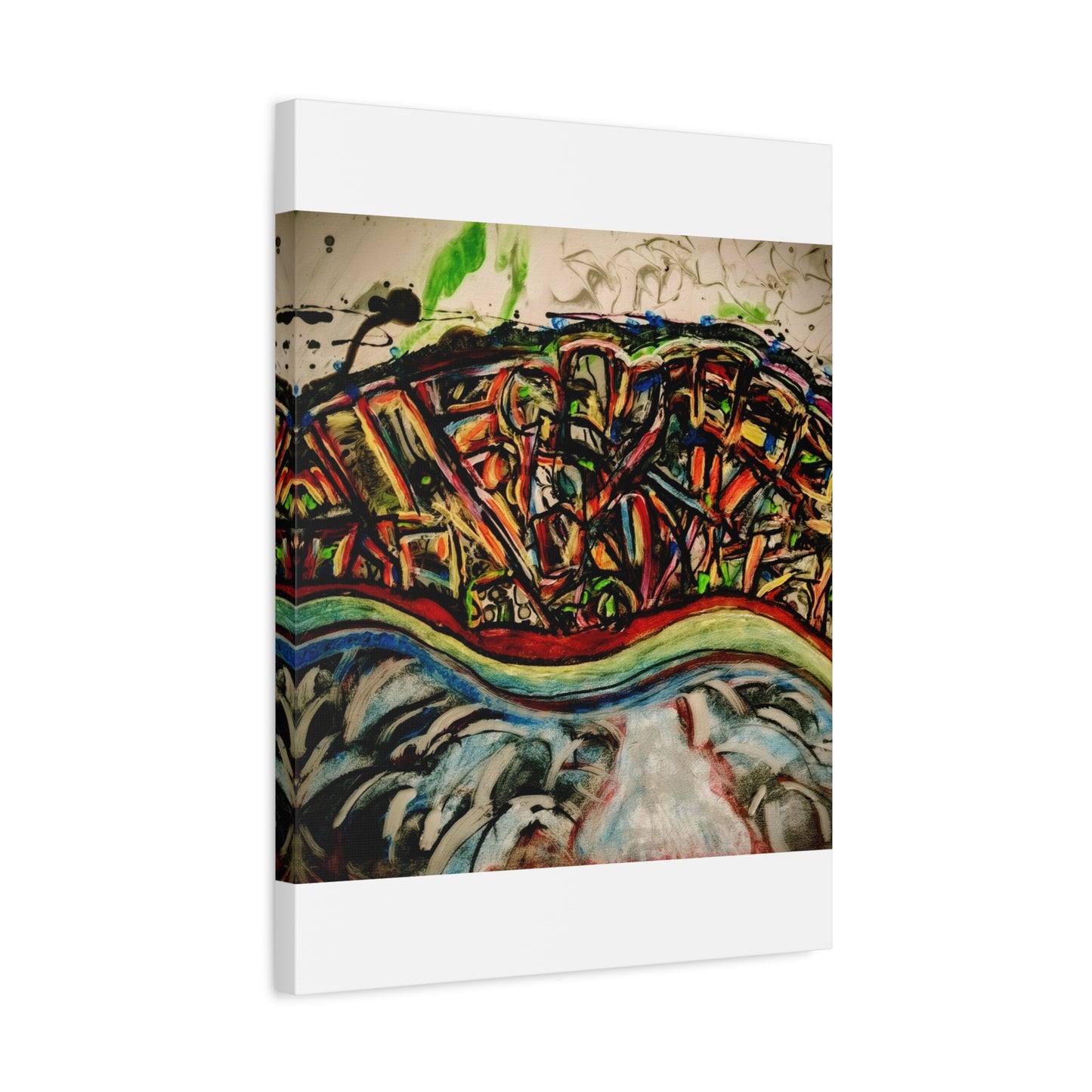 Acrylic_inequalities - Abstract Coastal Cityscape Canvas — Vibrant Ocean Wave Wall Art