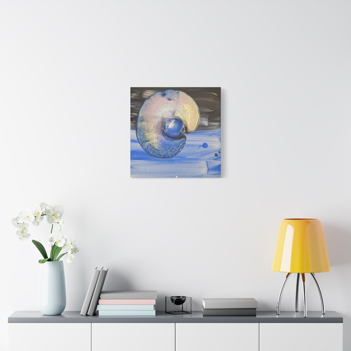 the nautilus - Abstract Blue Spiral Matte Canvas Art - Nautical Coastal Wall Decor