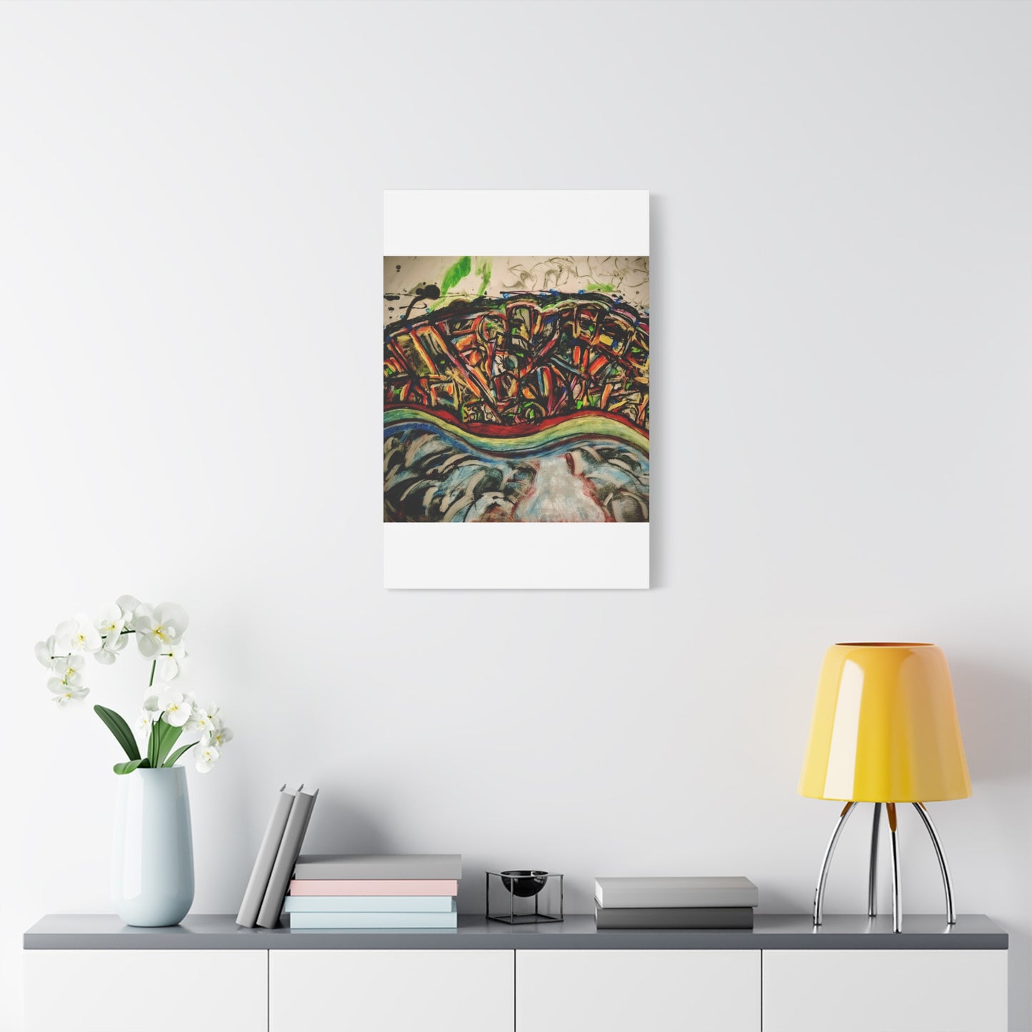 Acrylic_inequalities - Abstract Coastal Cityscape Canvas — Vibrant Ocean Wave Wall Art