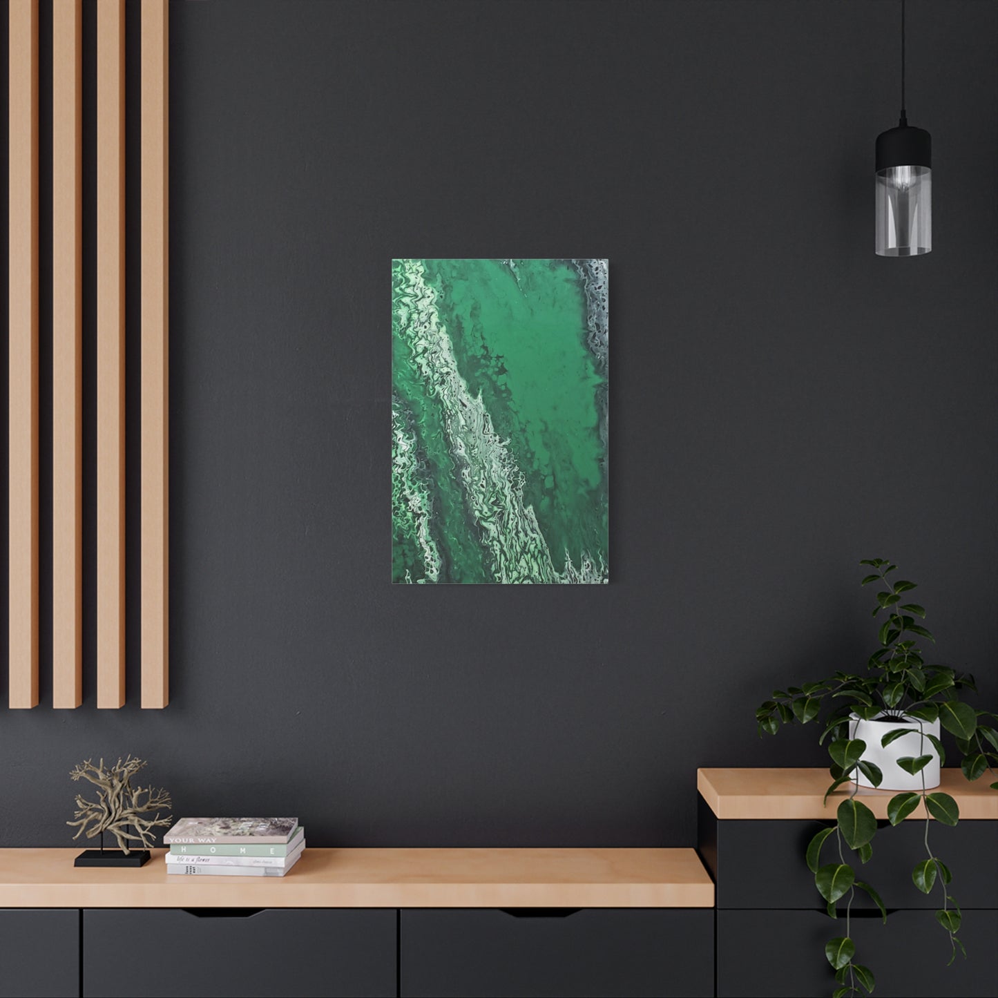 Emerald Wave Abstract Canvas Print — Matte Stretched Wall Art