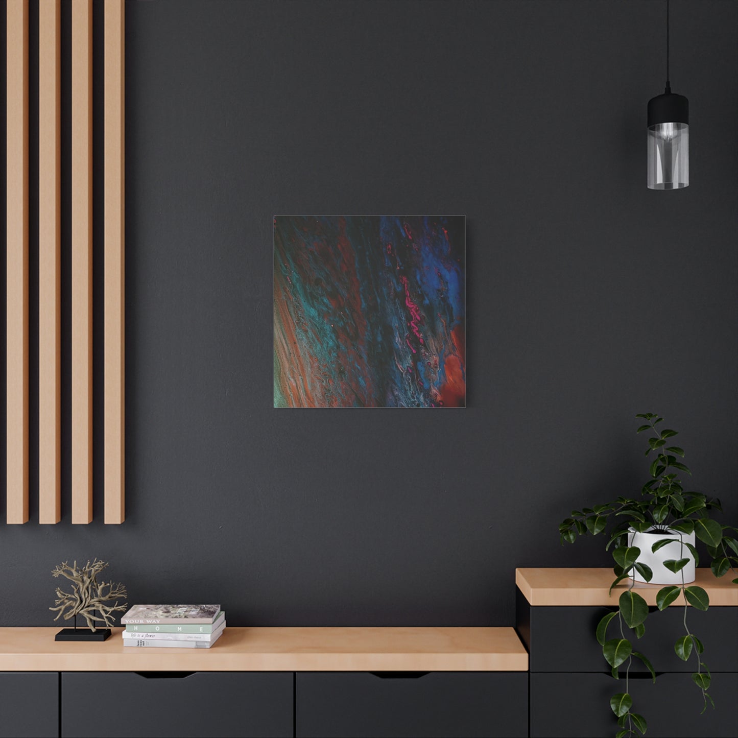 Abstract Fluid Art Canvas Wall Art - Jupiter pour — Vibrant Ocean Night Matte Stretched Canvas