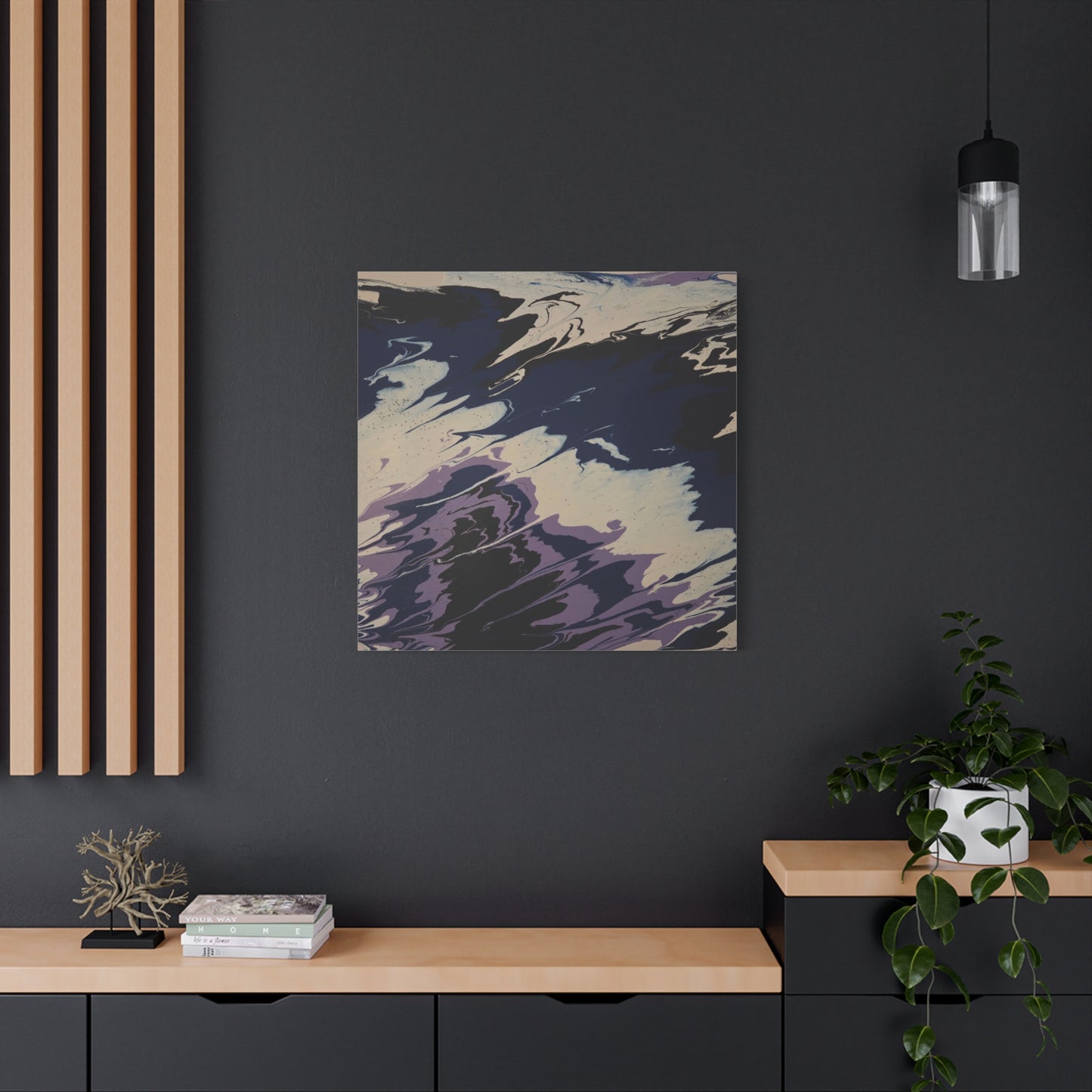 Abstract Navy & Lavender Wave Matte Stretched Canvas (1.25")