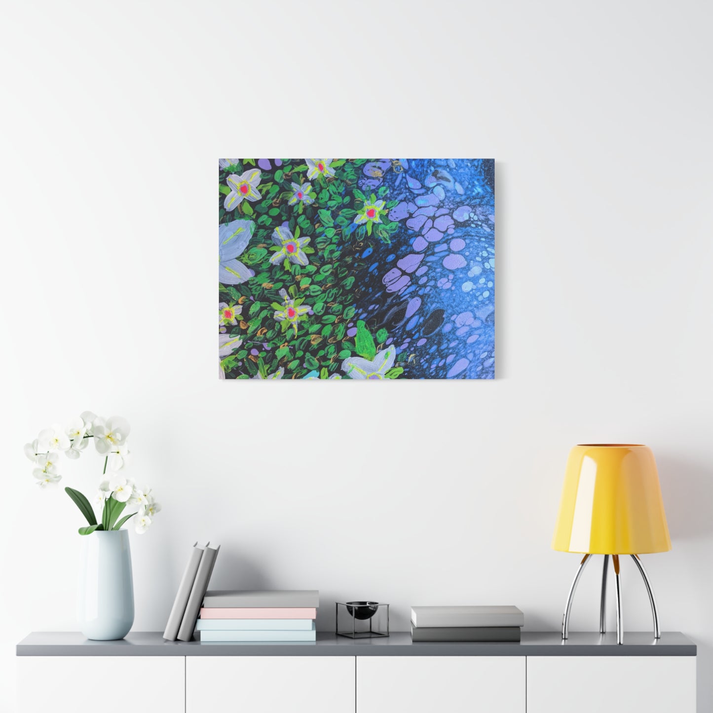 Floetrol&Flowers -  Reef Matte Canvas Wall Art — Blue & Green Abstract Flower Painting