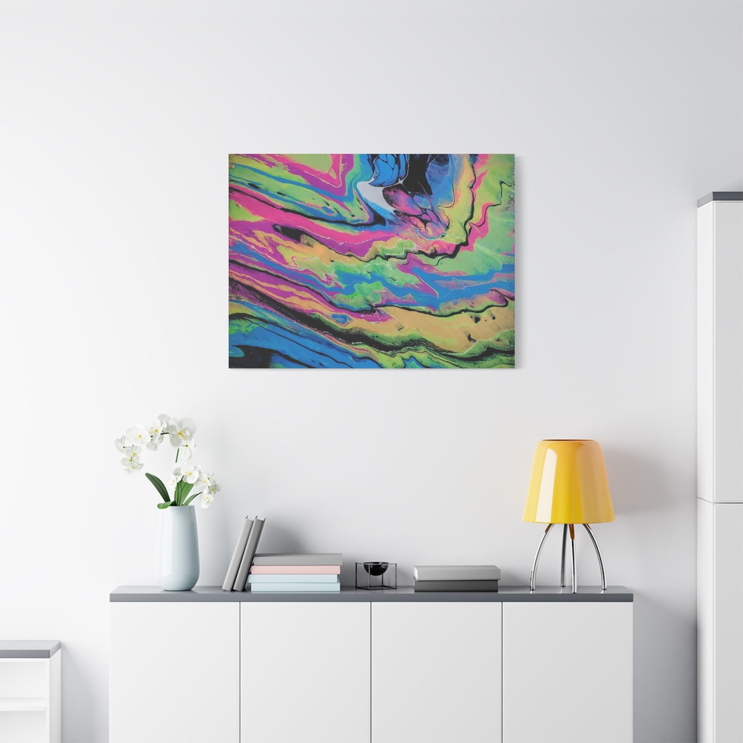 Abstract Neon Fluid Art Canvas Print — Vibrant Psychedelic Wall Decor