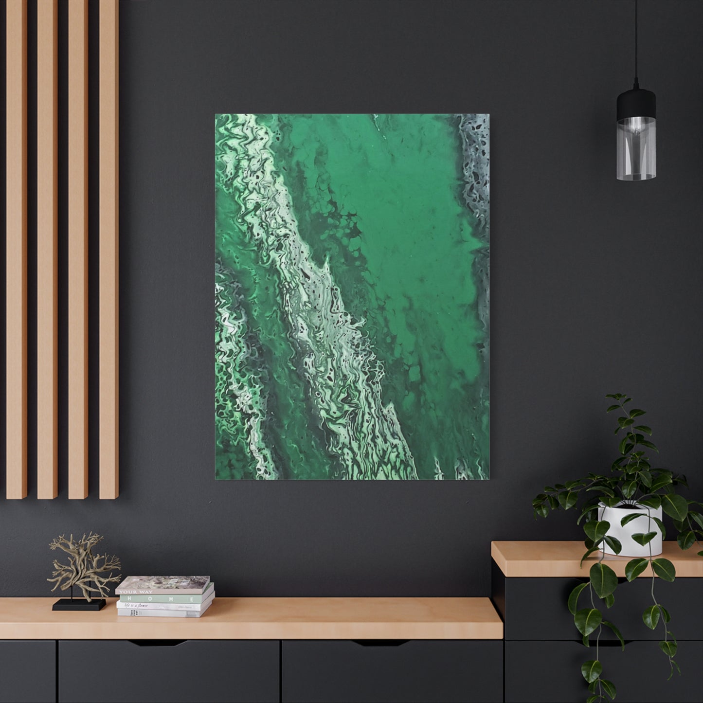 Emerald Wave Abstract Canvas Print — Matte Stretched Wall Art