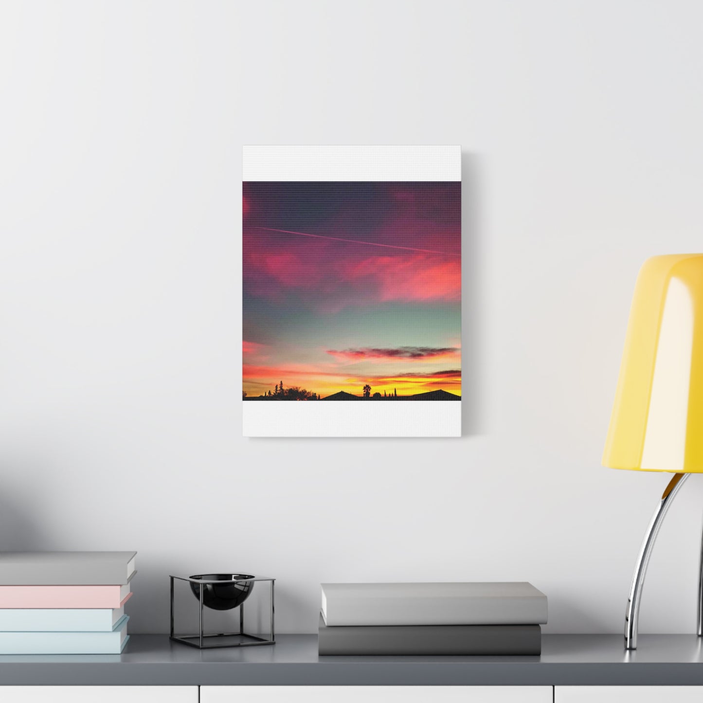 pink sky at morning - Horizon Matte Canvas Print — Vibrant Pink & Teal Sky Wall Art, Stretched 1.25"