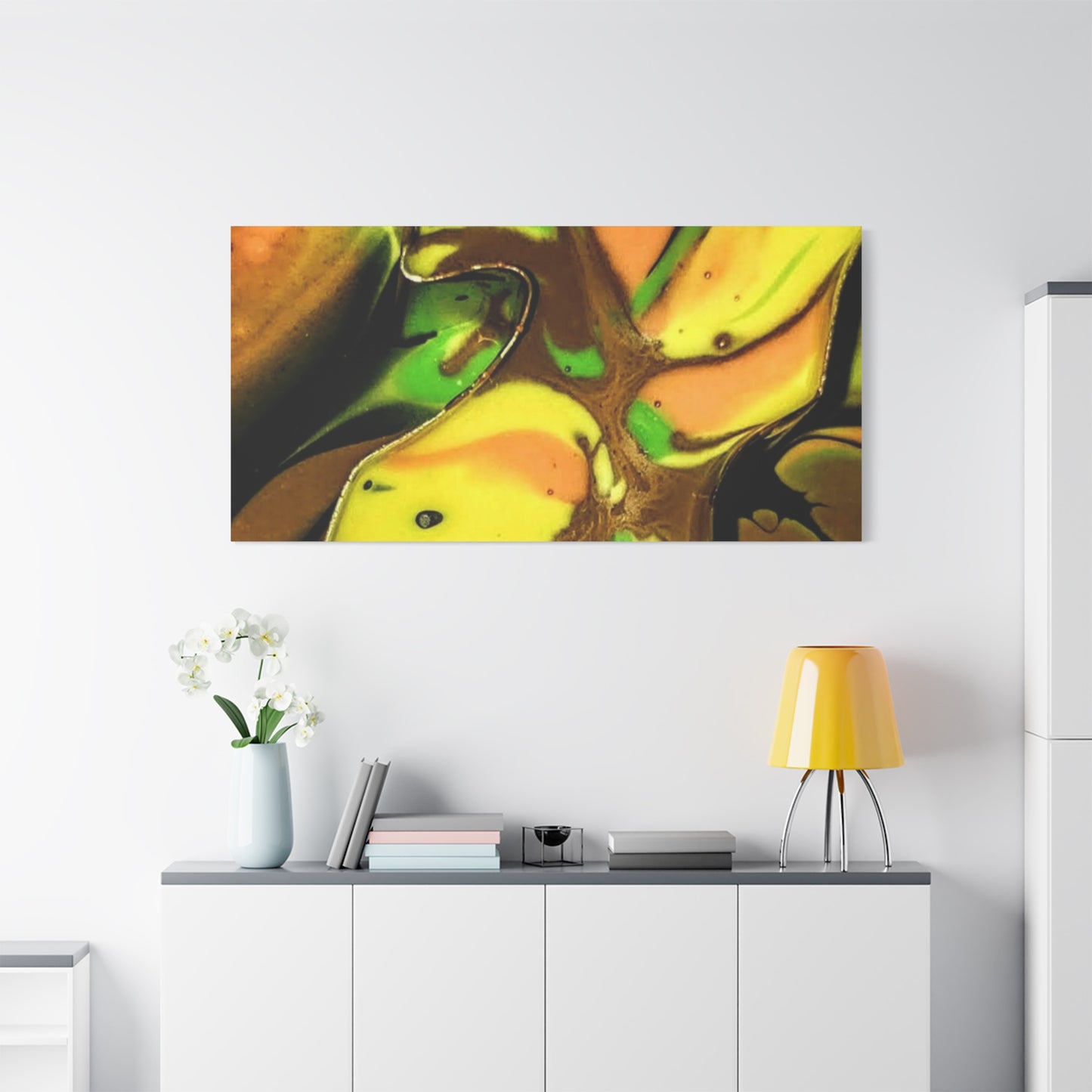 Abstract Green & Gold Fluid Art Matte Canvas Print (Stretched)