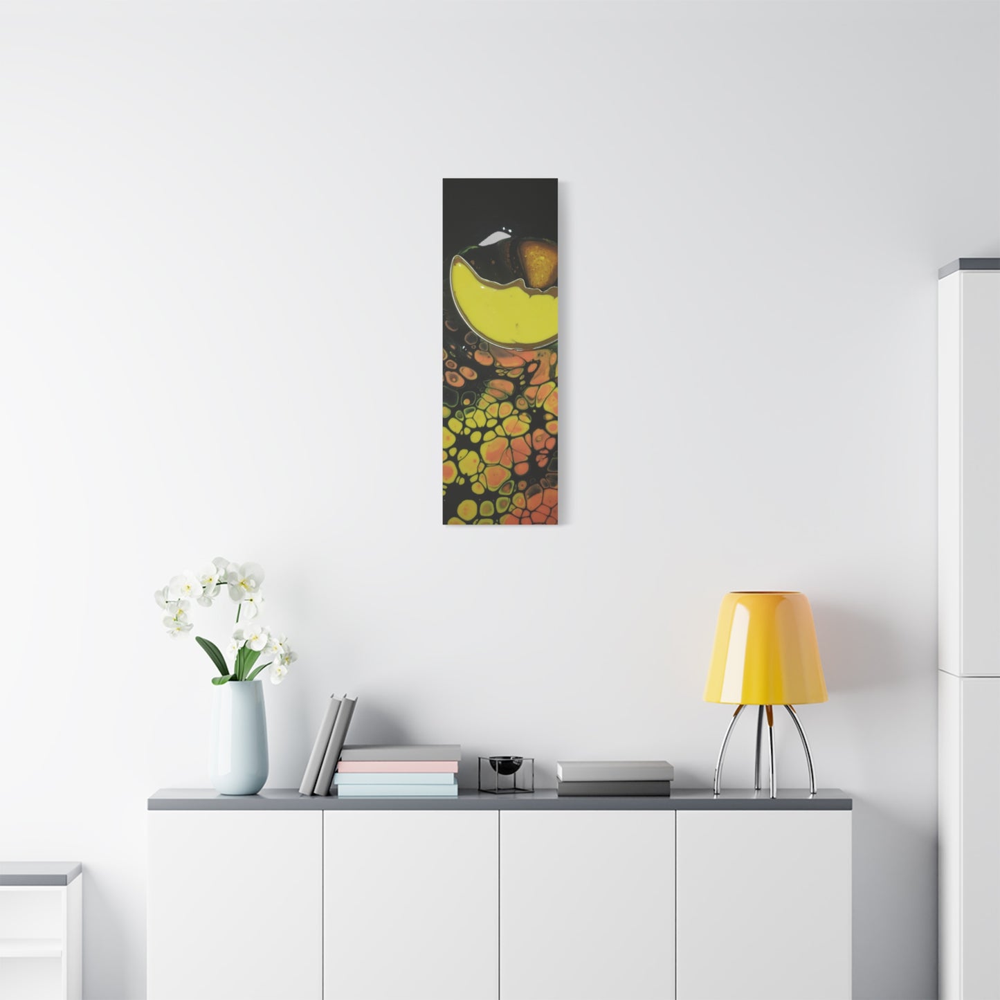 Abstract Fluid Art Canvas Print — Yellow & Black Cell Pour