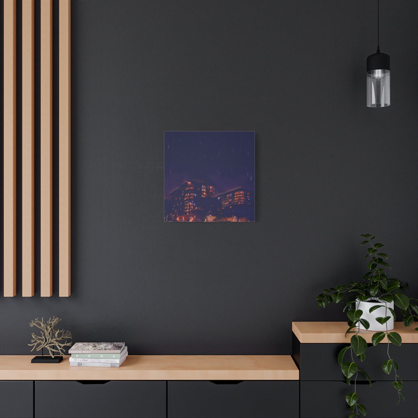 Neon Percipitation @ night - Canvas Print — Moody Urban Wall Art