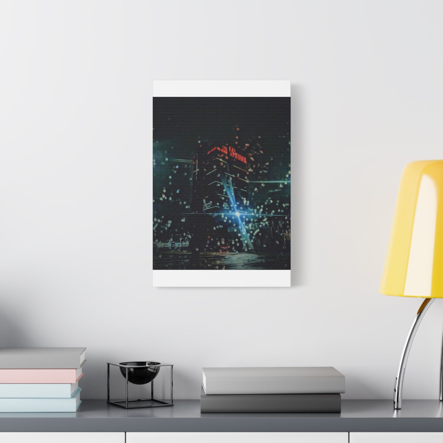 matrix @night Canvas Print — Moody Rainy Urban Wall Art (Matte Stretched)
