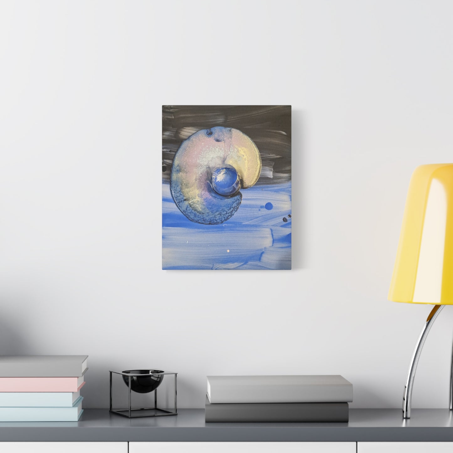 the nautilus - Abstract Blue Spiral Matte Canvas Art - Nautical Coastal Wall Decor