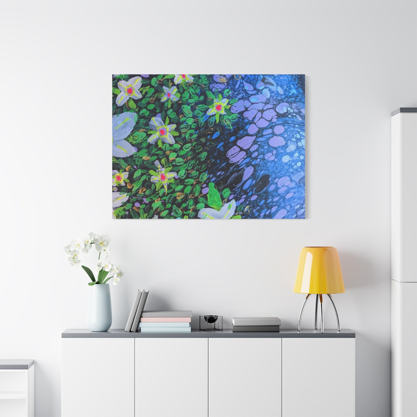 Floetrol&Flowers -  Reef Matte Canvas Wall Art — Blue & Green Abstract Flower Painting
