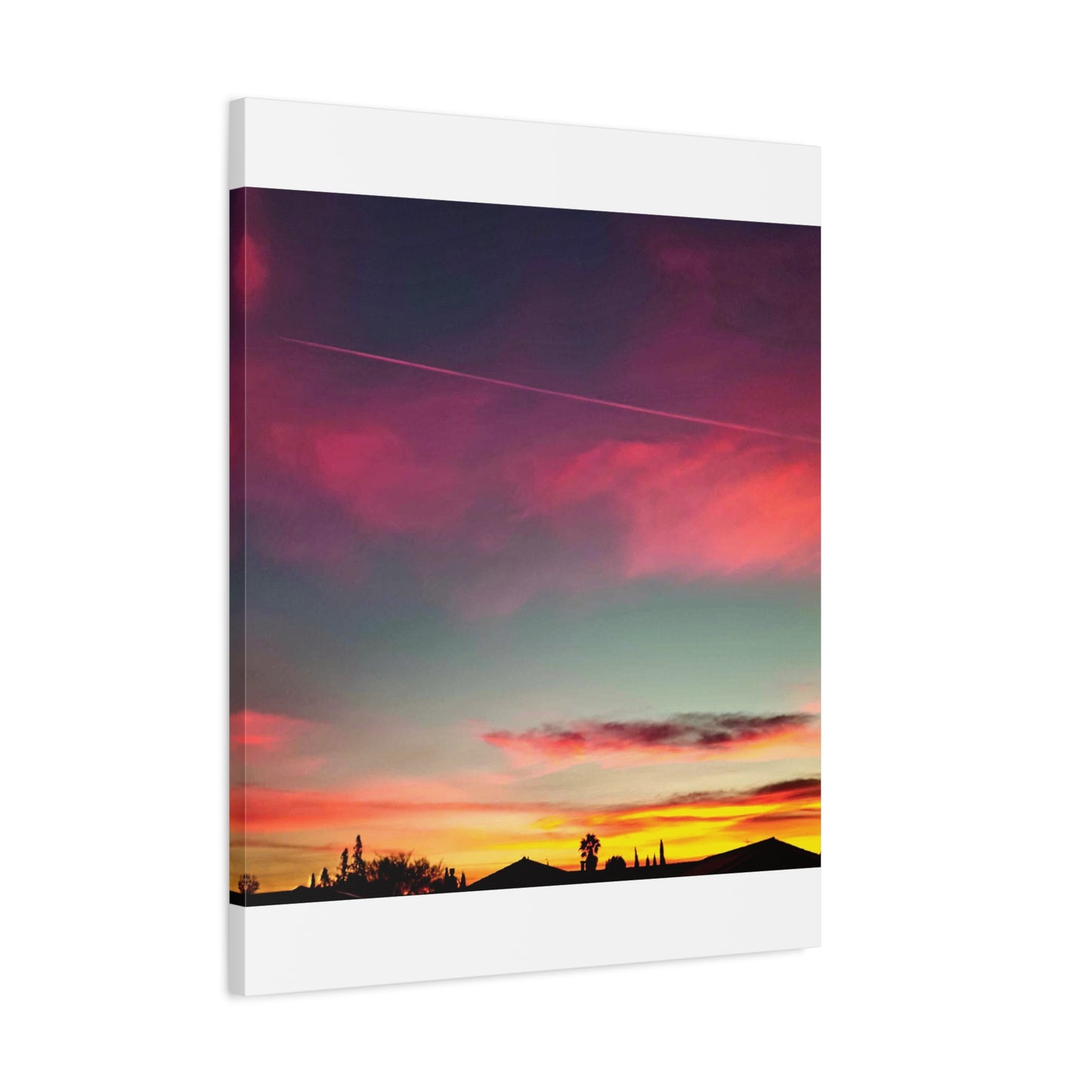 pink sky at morning - Horizon Matte Canvas Print — Vibrant Pink & Teal Sky Wall Art, Stretched 1.25"