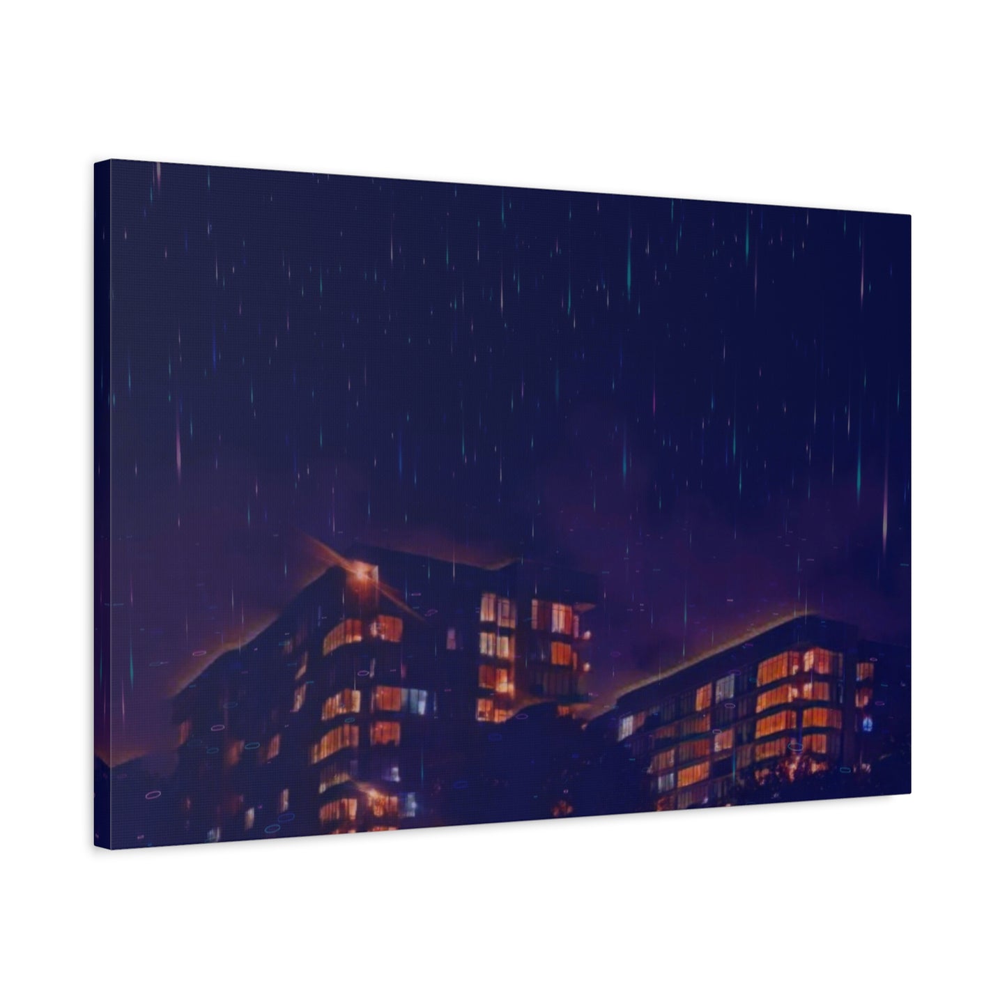 Neon Percipitation @ night - Canvas Print — Moody Urban Wall Art