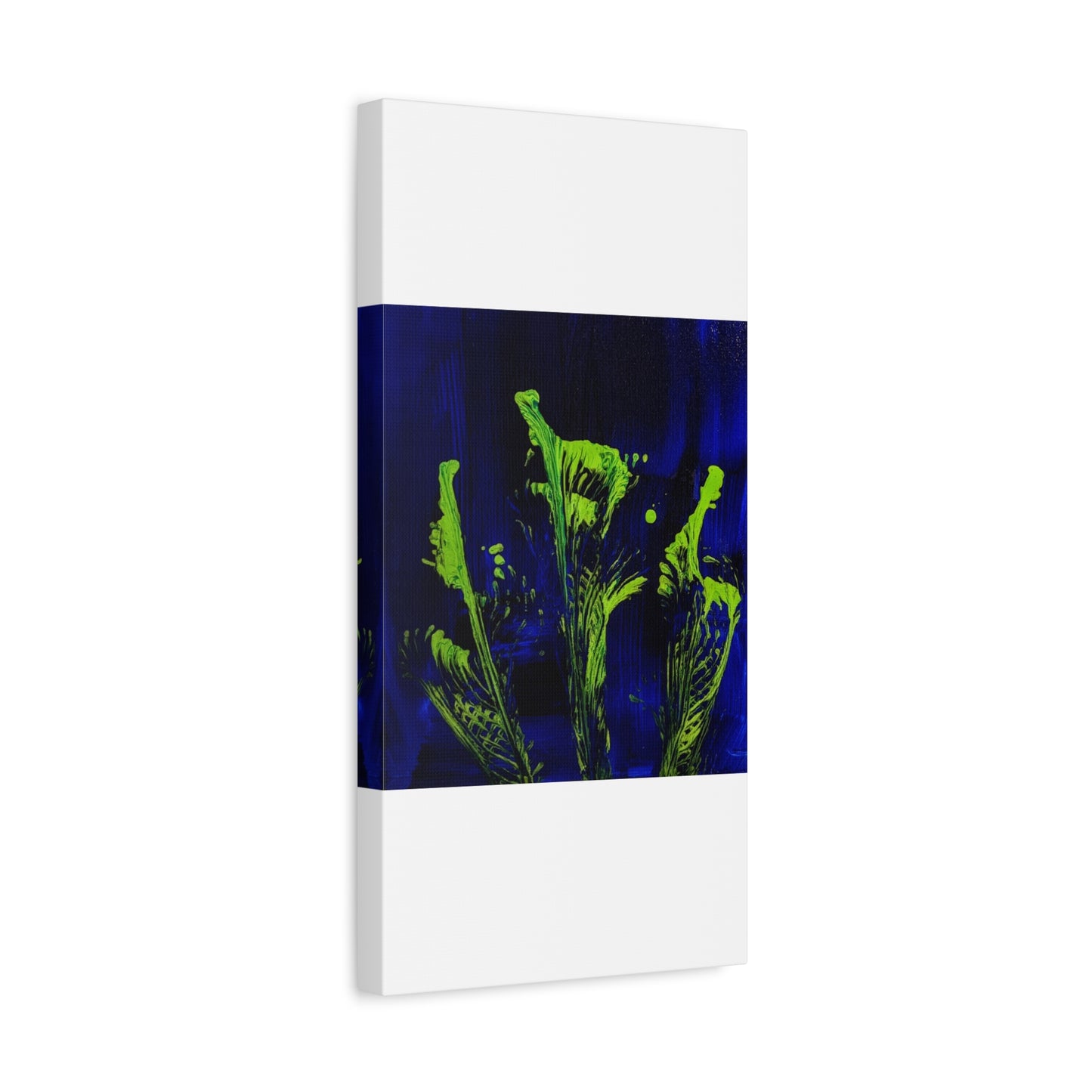 calla_lillies_pt.2 - Neon Floral Abstract Canvas Print — Blue & Lime Stretched Wall Art